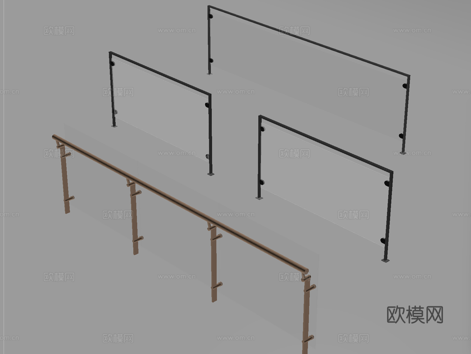 现代围栏护栏 玻璃栏杆 护栏 扶手 阳台护栏su模型