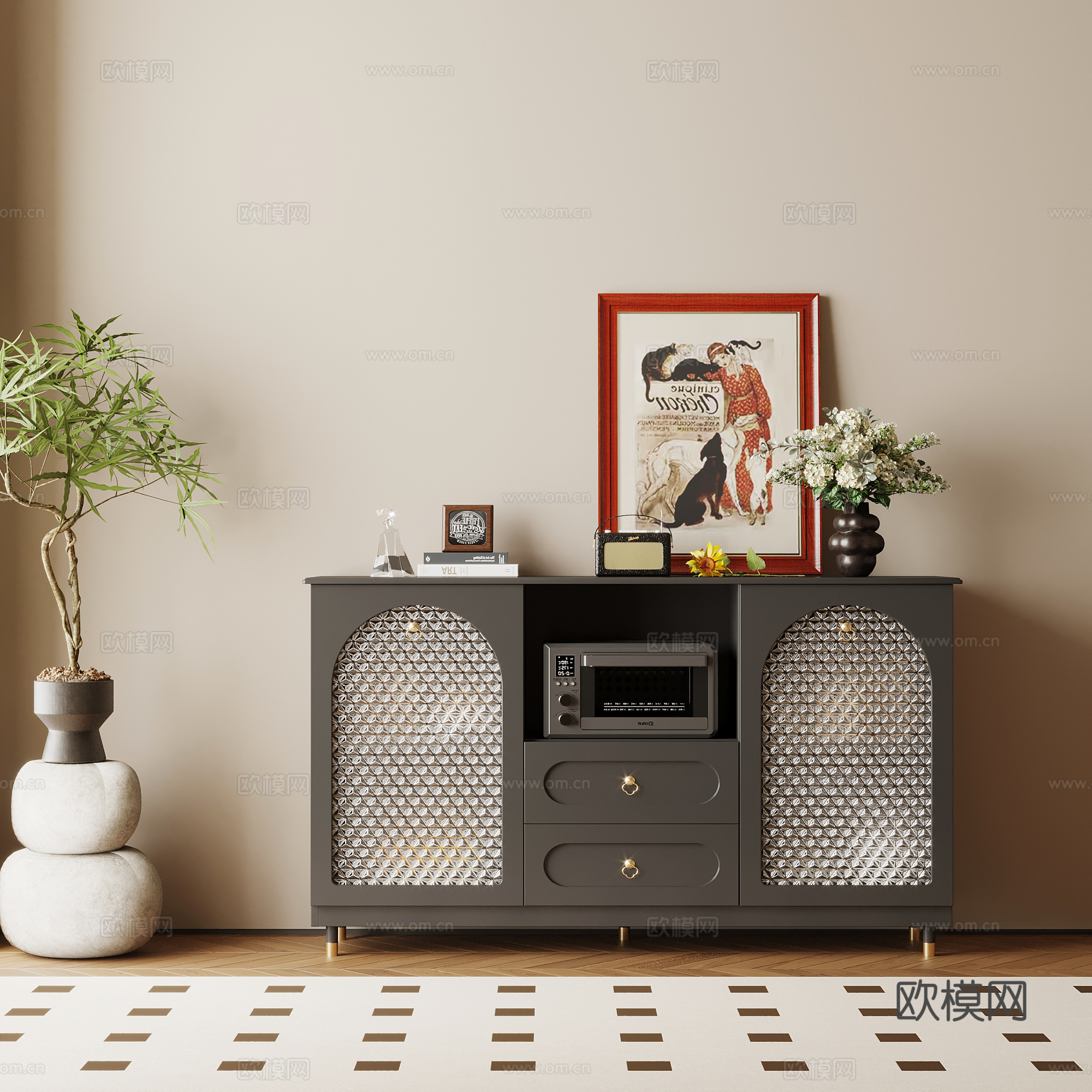 法式复古风玄关柜 边柜 端景柜su模型