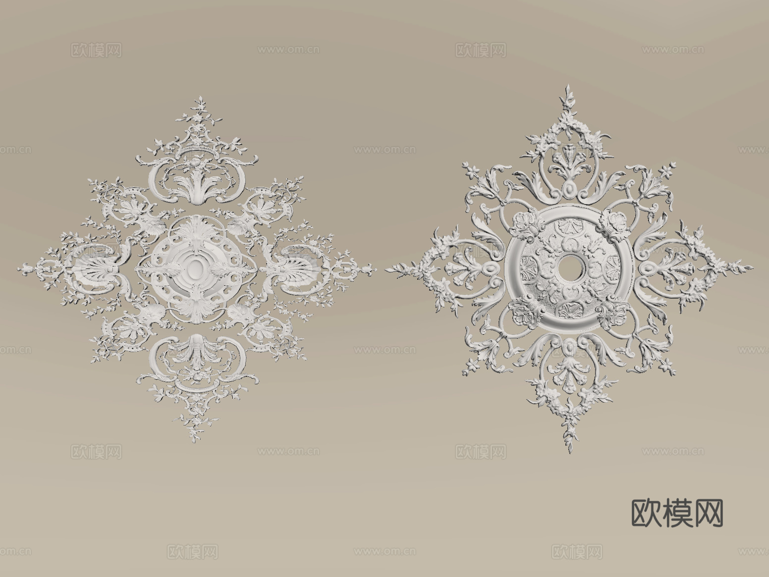 法式雕花 灯盘 石膏构件su模型