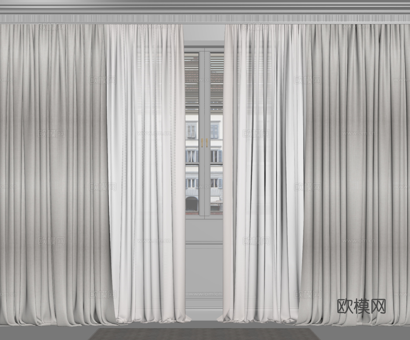现代窗帘 纱帘 布艺窗帘su模型