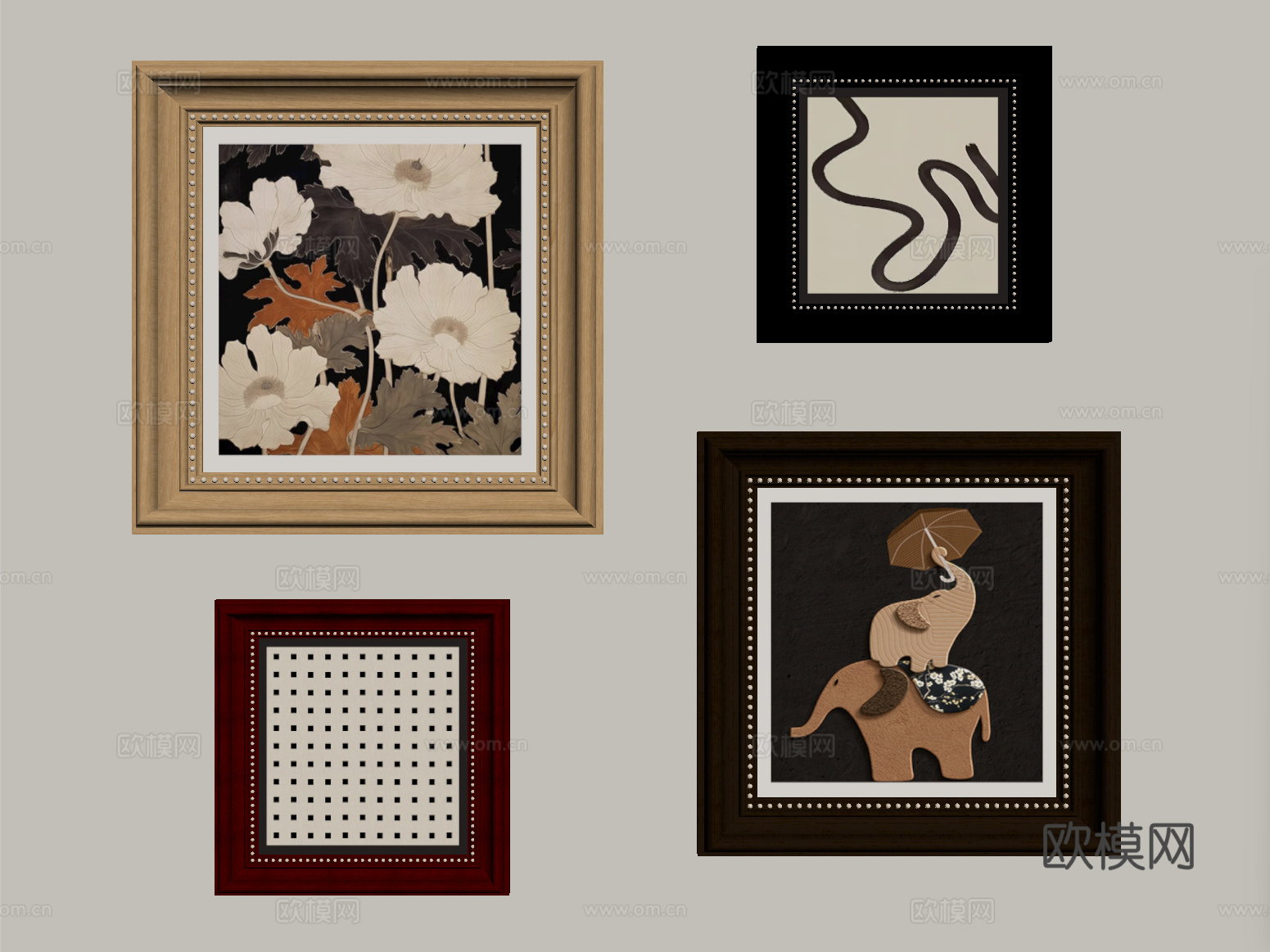 法式挂画组合 客厅挂画 装饰画su模型