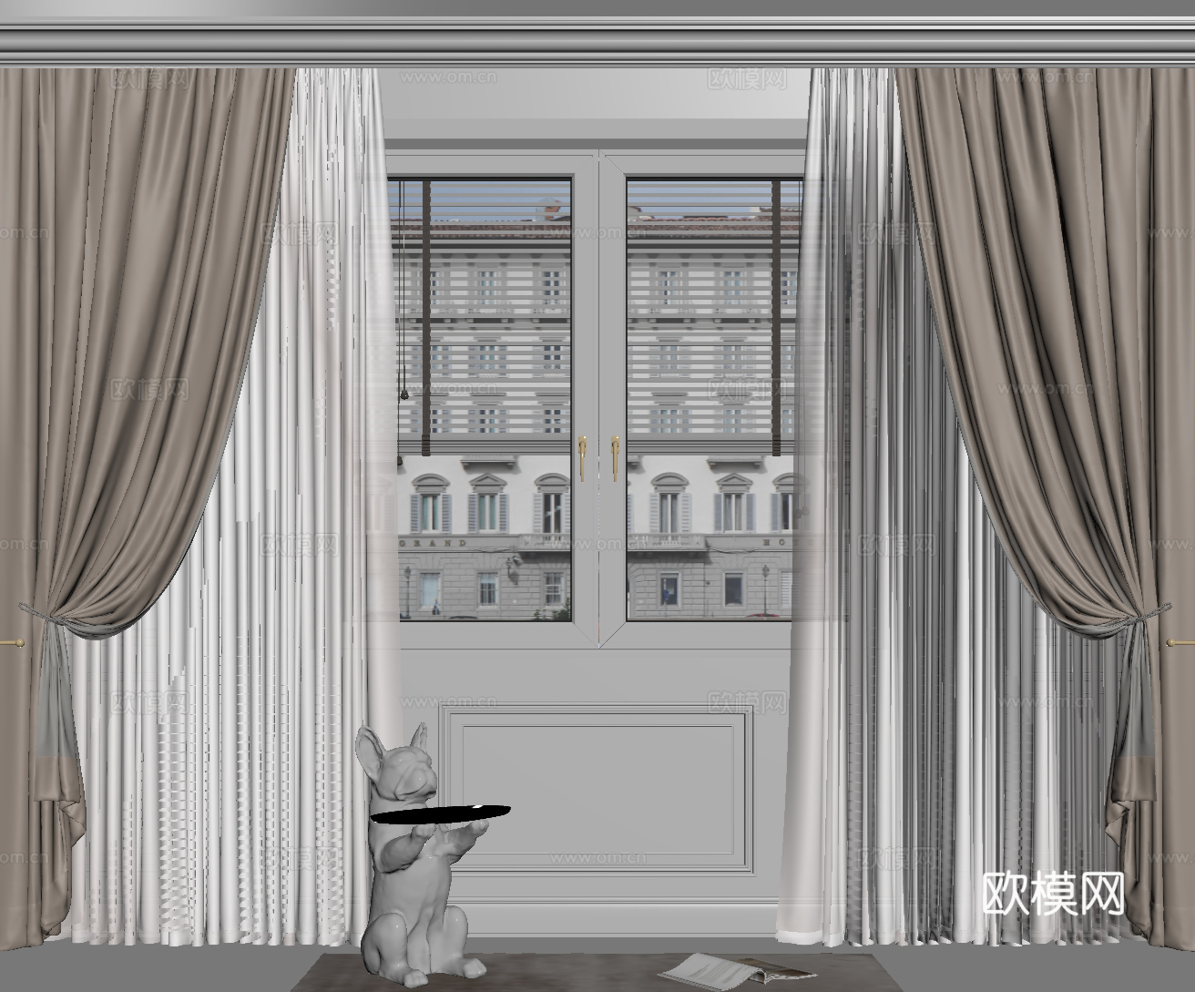 现代窗帘 纱帘 布艺窗帘su模型