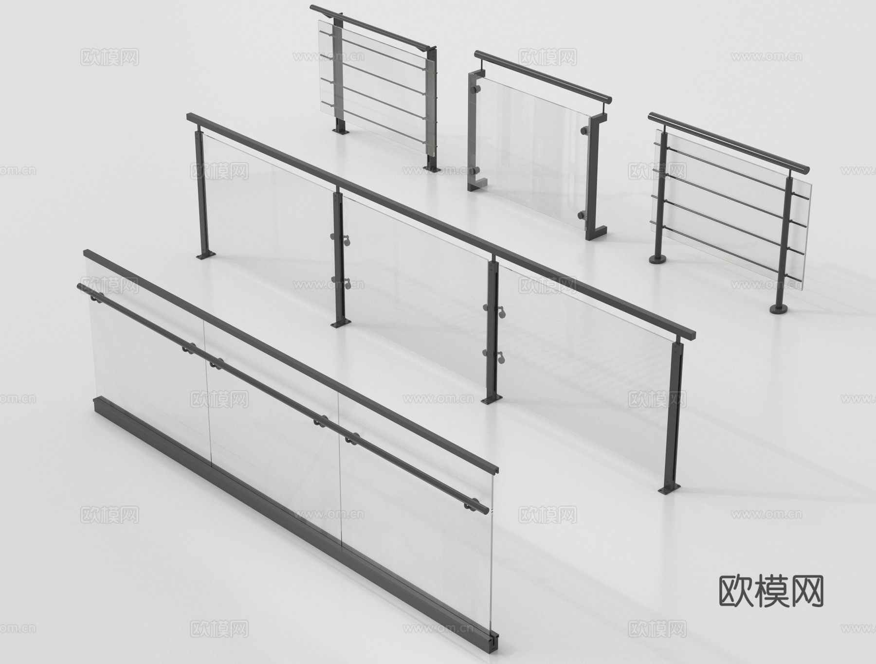 现代围栏护栏 玻璃栏杆 护栏 扶手 阳台护栏su模型