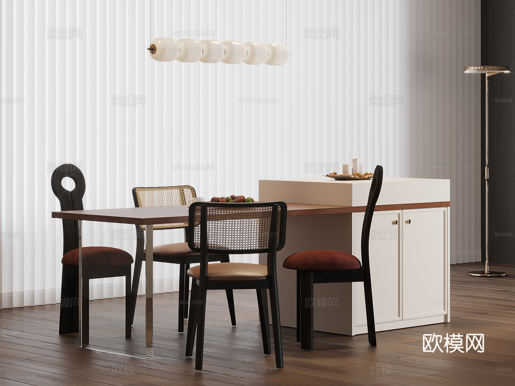 法式复古风岛台 餐桌椅su模型