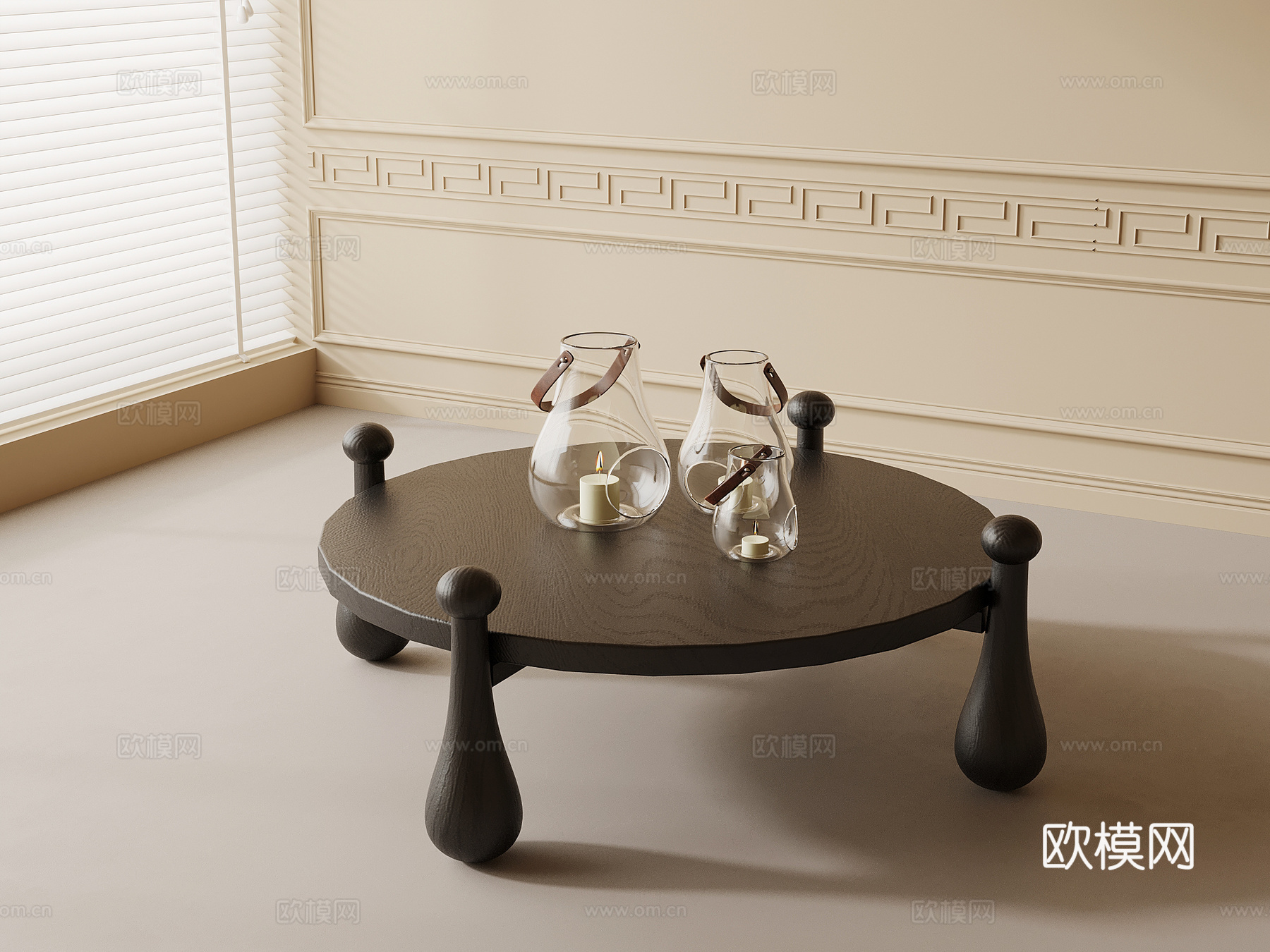 法式复古风茶几 圆形茶几su模型