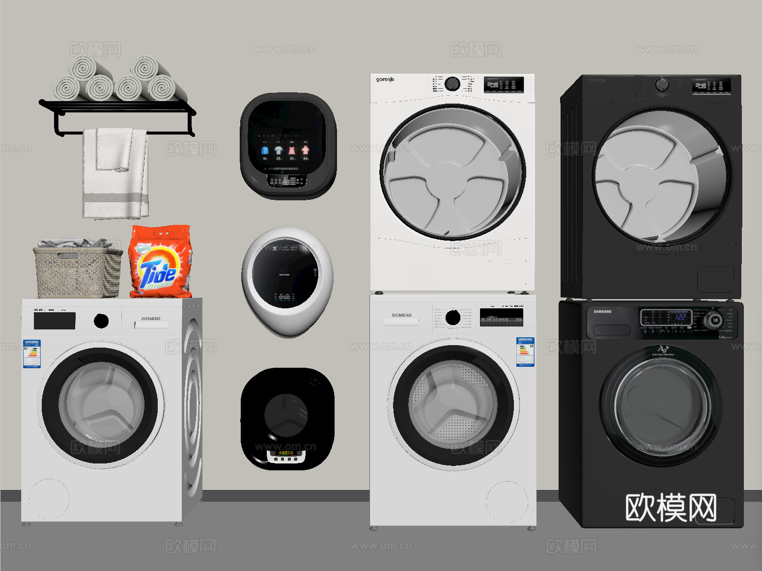 现代洗衣机 烘干机 壁挂式洗衣机 卫浴小件su模型