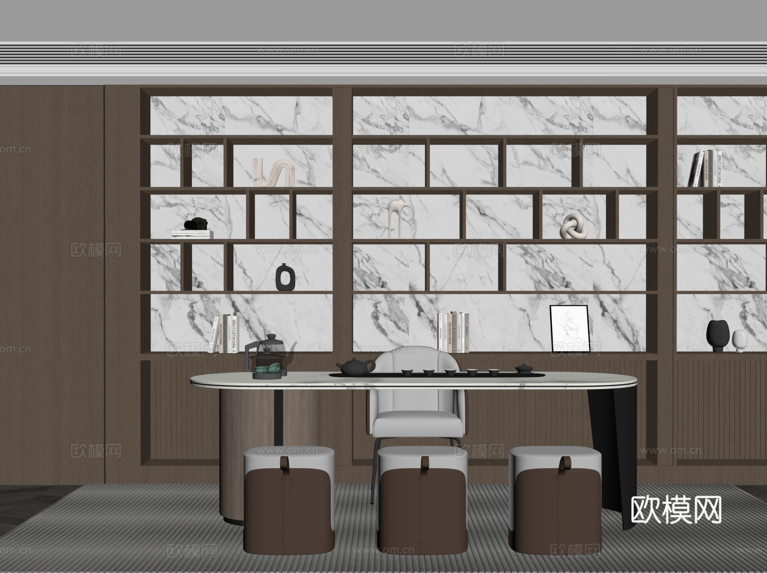 现代意式书房su模型