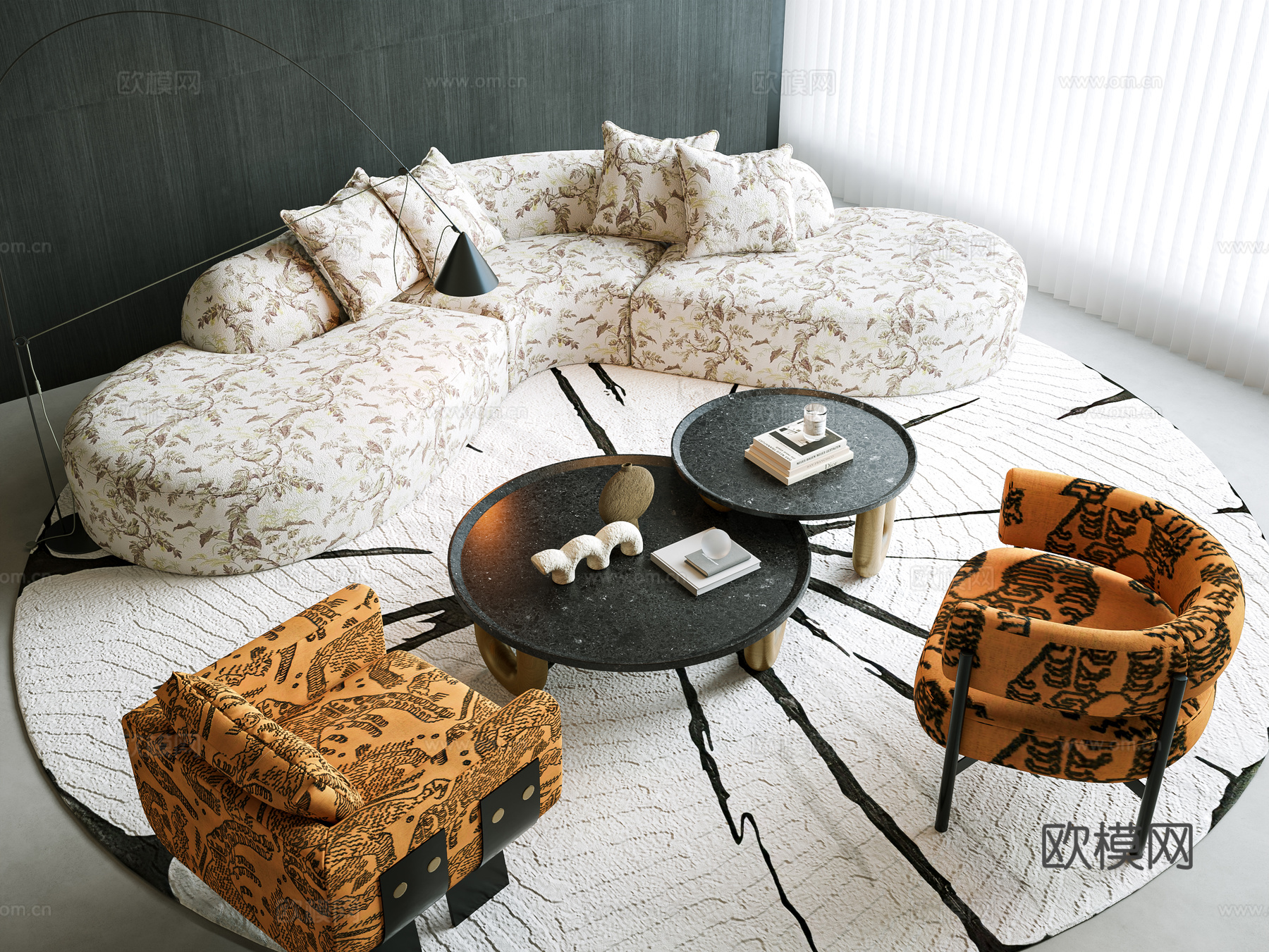 现代 意式 弧形沙发茶几组合 沙发茶几组合 弧形沙发 双人沙su模型