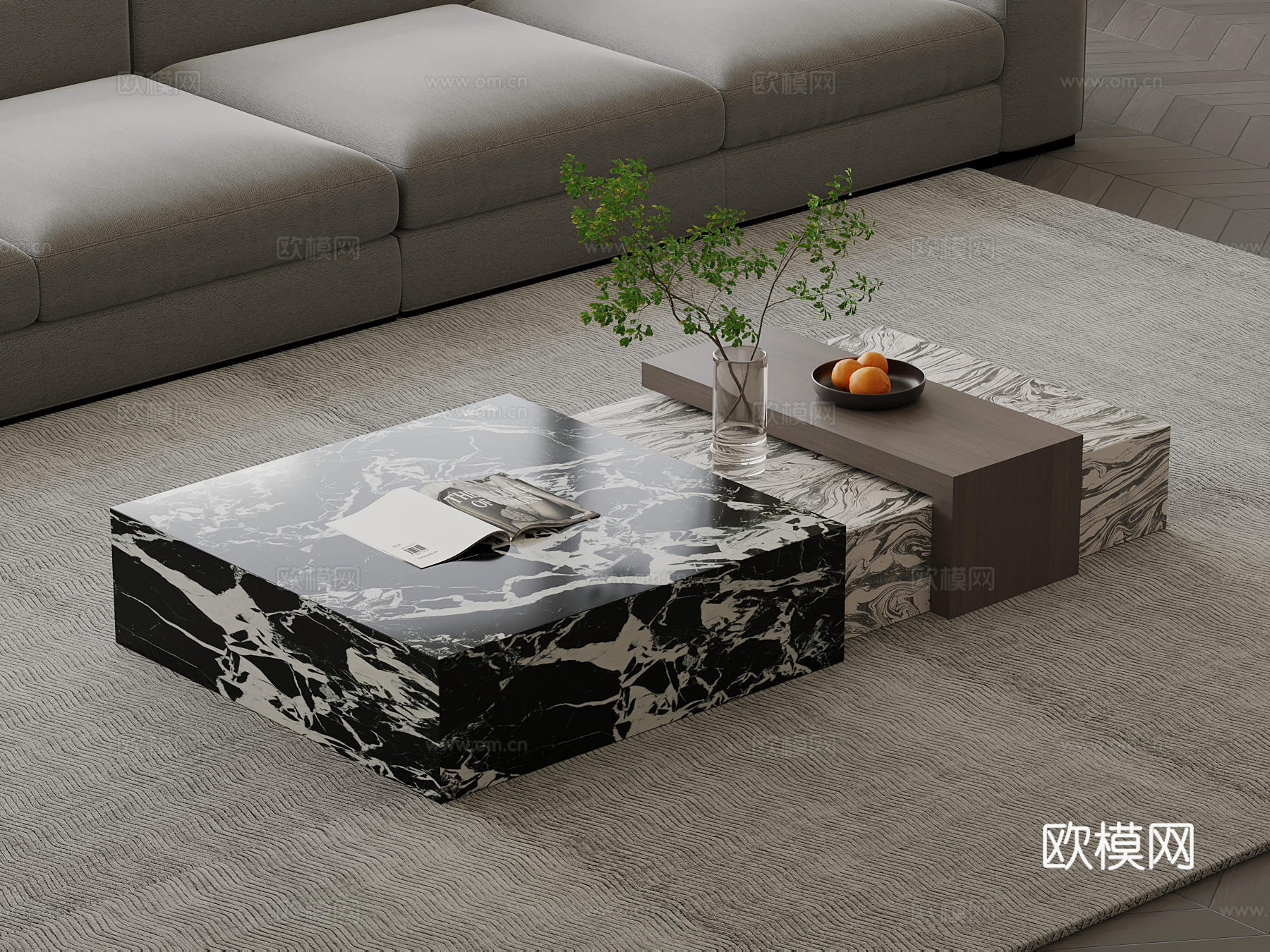意式茶几 大理石茶几su模型