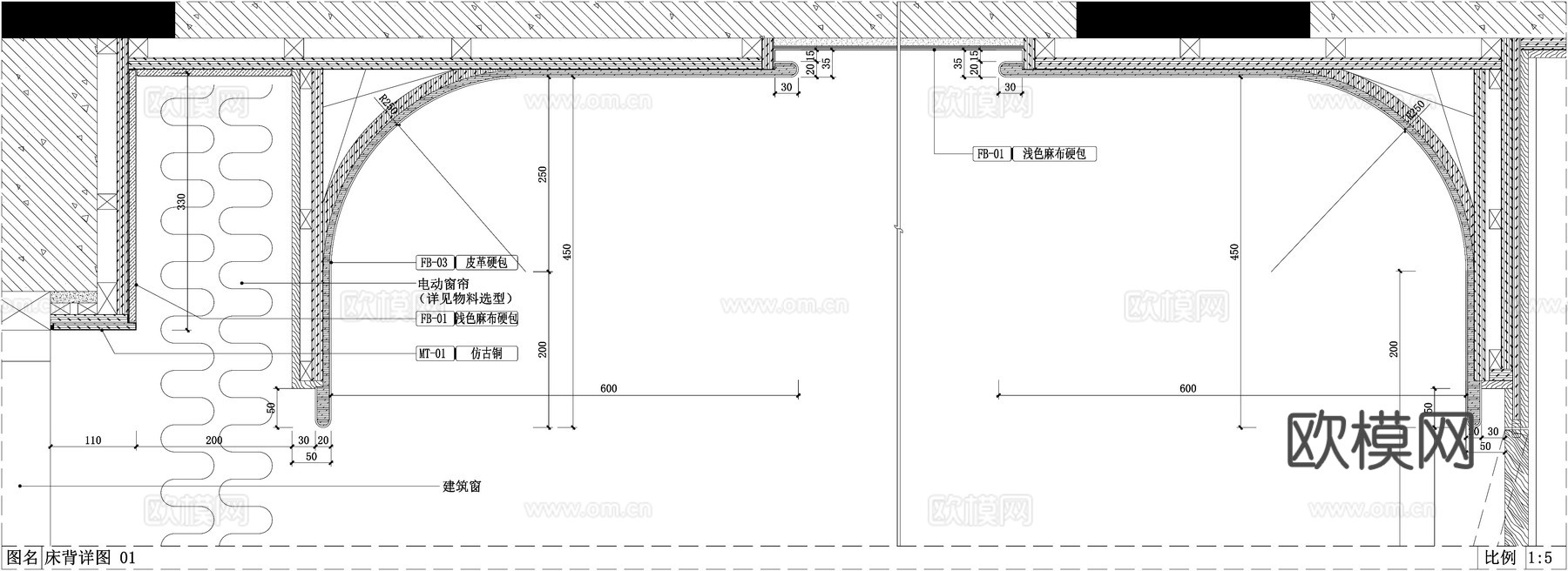卧室背景墙 背景墙立面图  床头背景墙 背景墙节点cad施工图