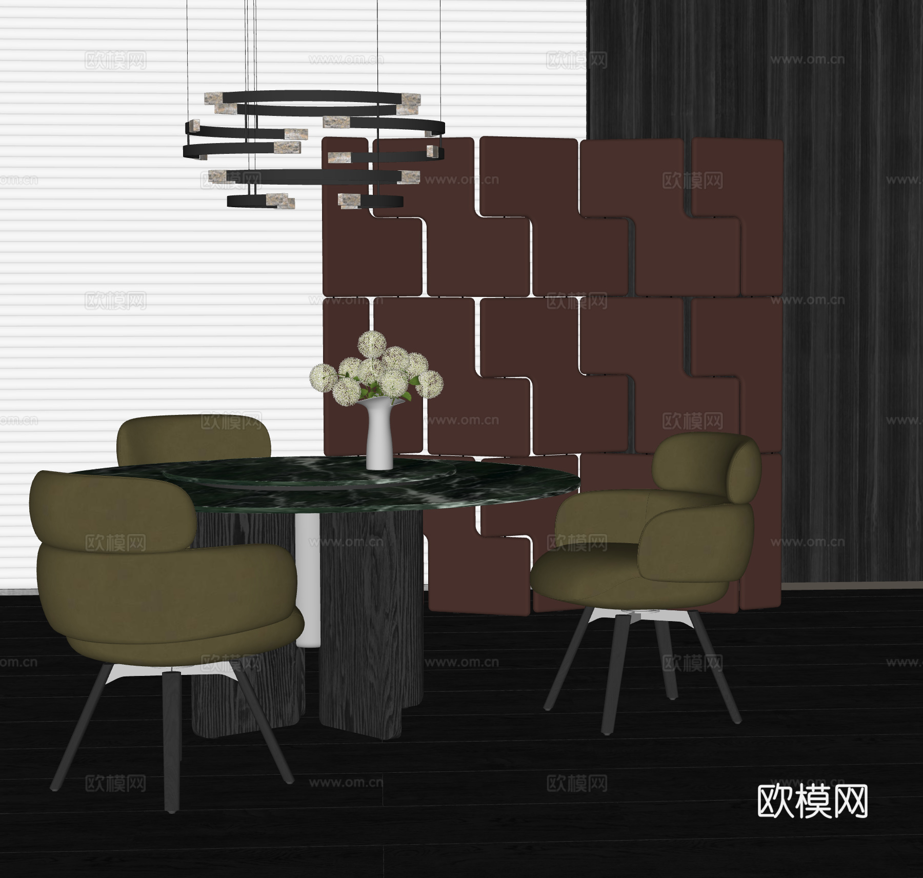MINOTTI 现代餐桌椅 圆形餐桌椅 意式餐厅 屏风 吊灯su模型