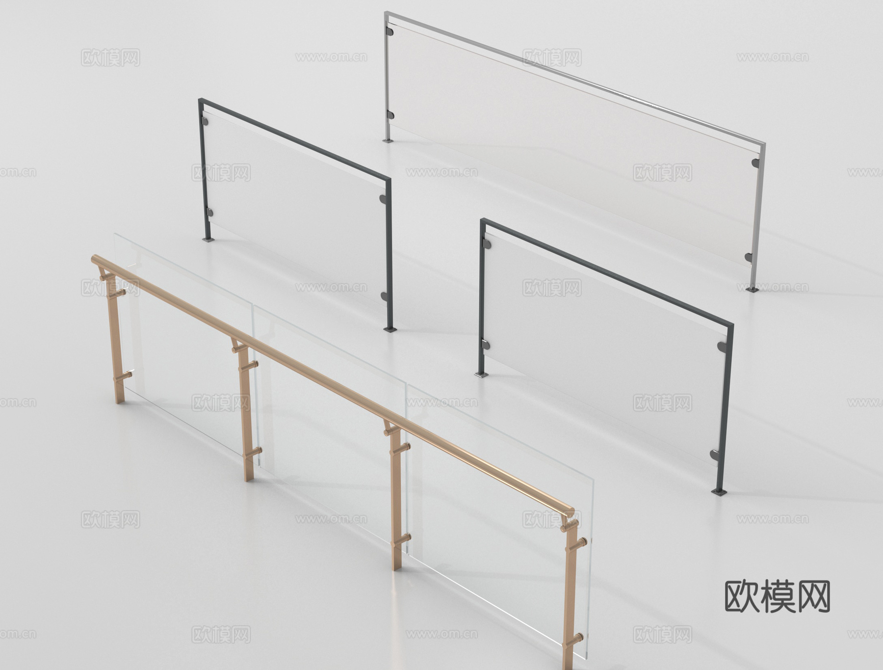 现代围栏护栏 玻璃栏杆 护栏 扶手 阳台护栏su模型