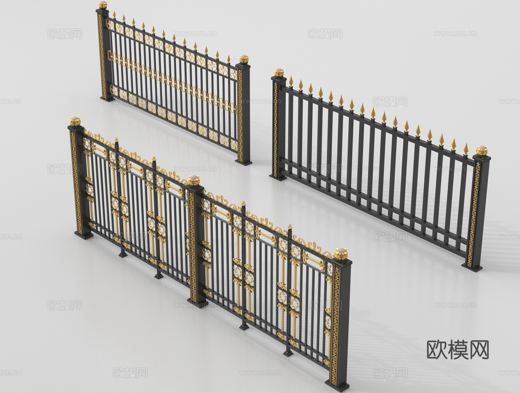欧式围栏护栏 铁艺栏杆 扶手su模型