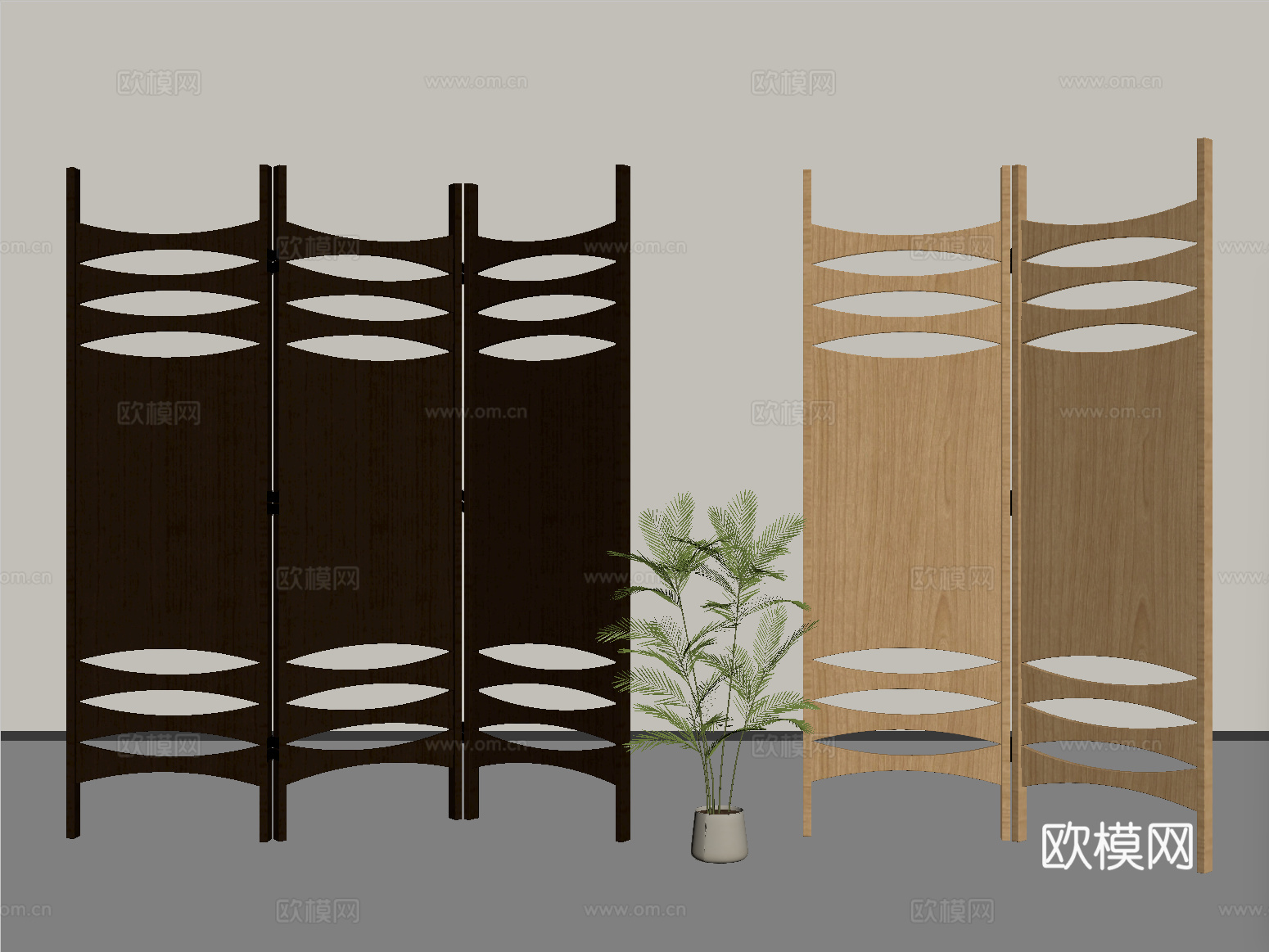 中古风屏风 折叠屏风su模型