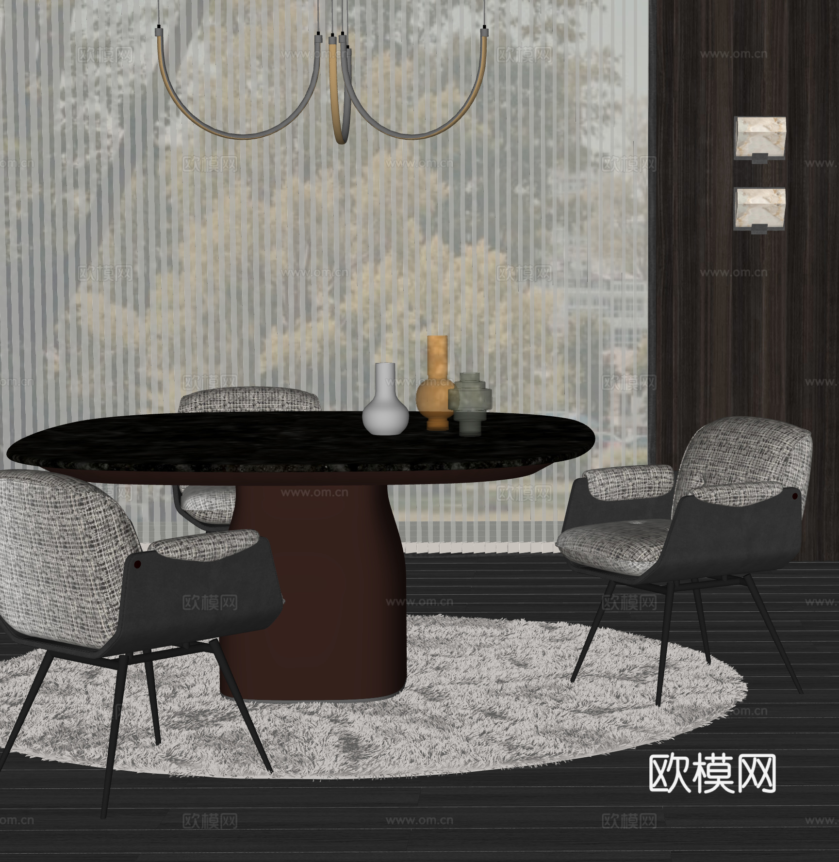 minotti 现代餐桌椅  意式餐厅 圆桌餐厅 圆形餐桌椅su模型su模型