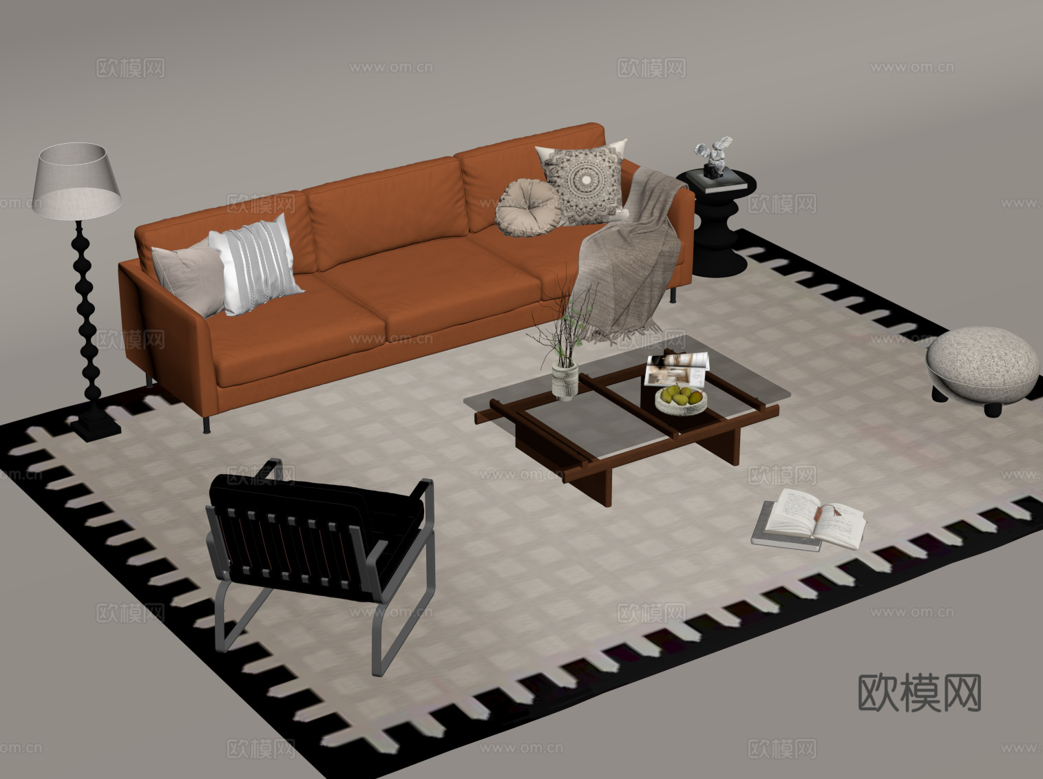 法式中古风沙发茶几组合su模型