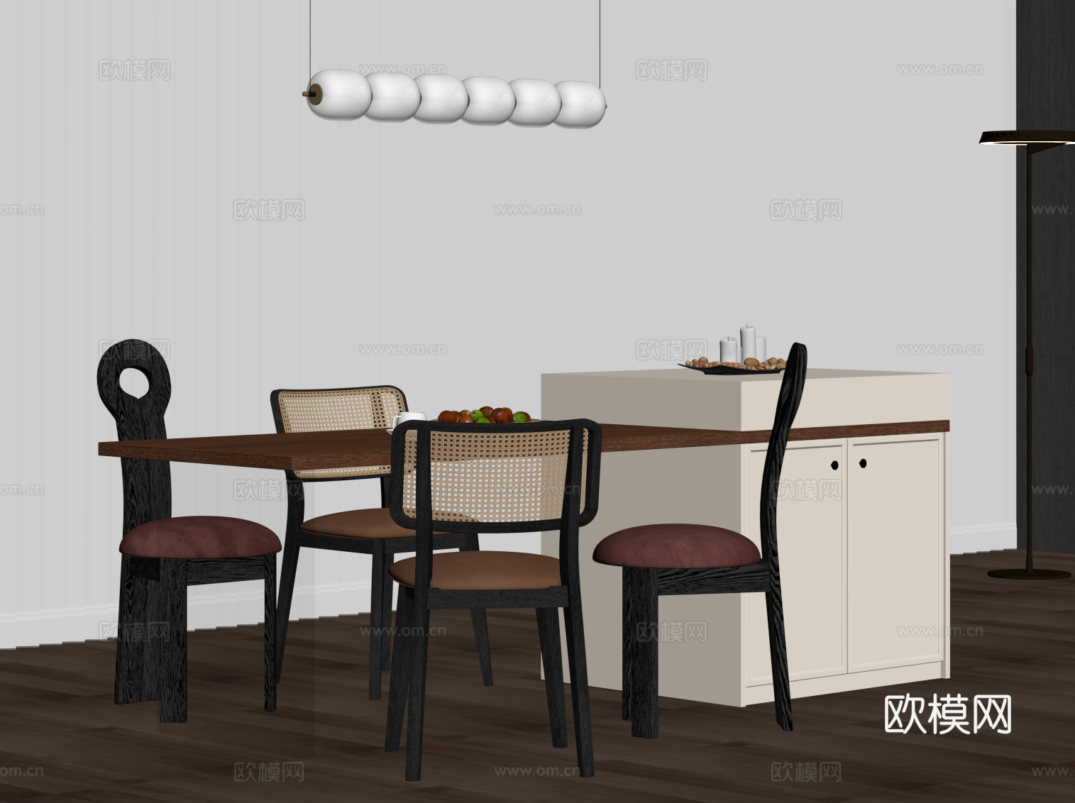 法式复古风岛台 餐桌椅su模型