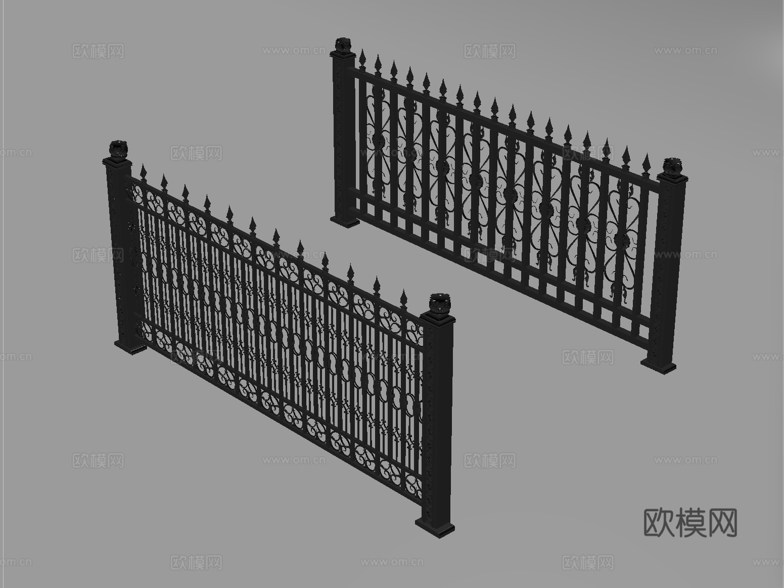 现代围栏护栏 铁艺栏杆扶手su模型