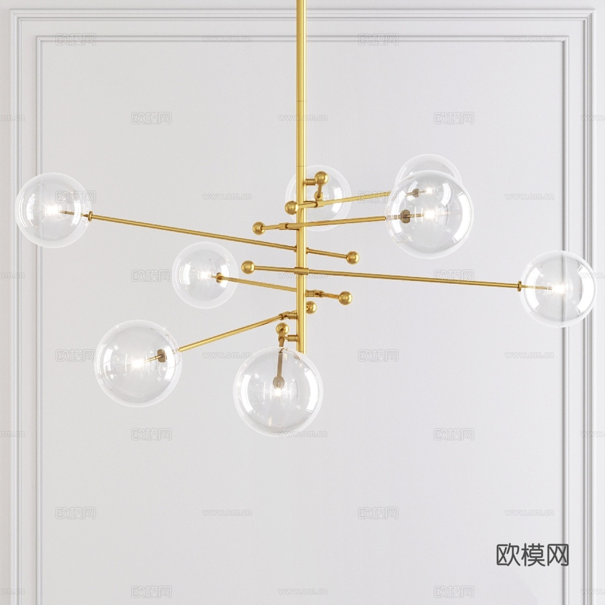 Restoration Hardware 玻璃球形吊灯 8臂3d模型下载