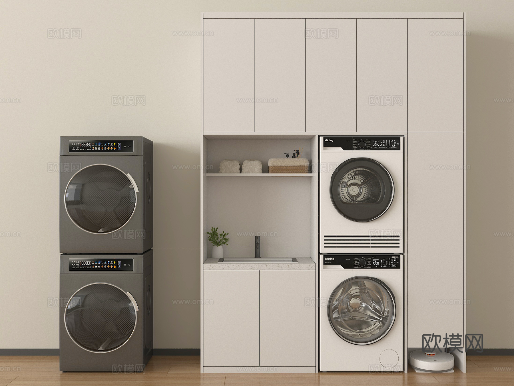 现代洗衣机柜  洗衣机 烘干机 扫地机器人 卫浴用品su模型