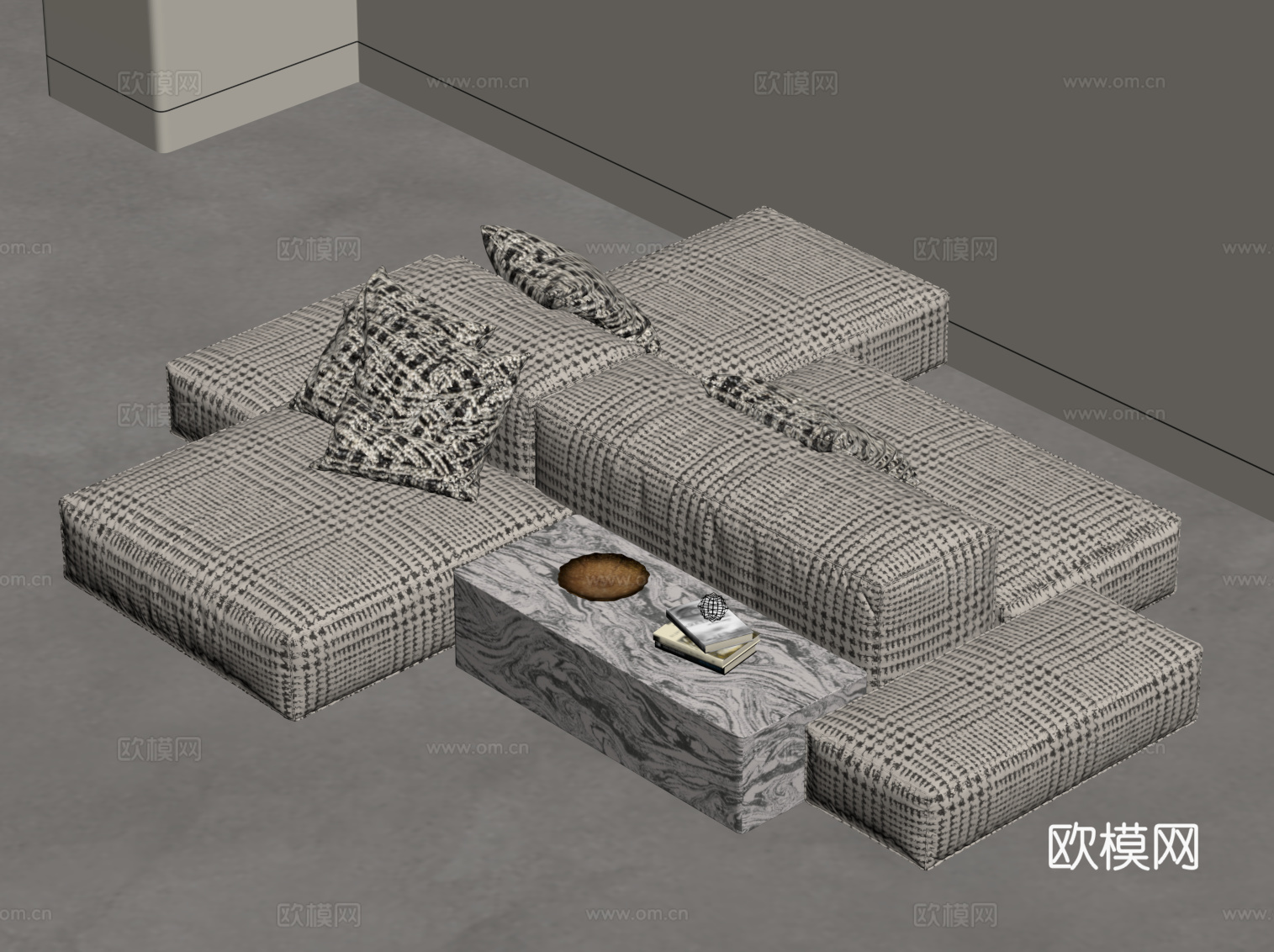 现代多人沙发 布艺休闲沙发su模型