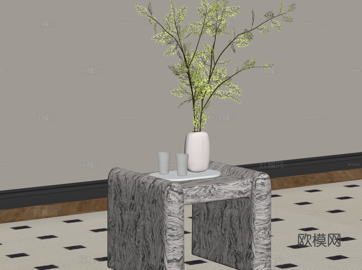 现代边几 大理石边几su模型