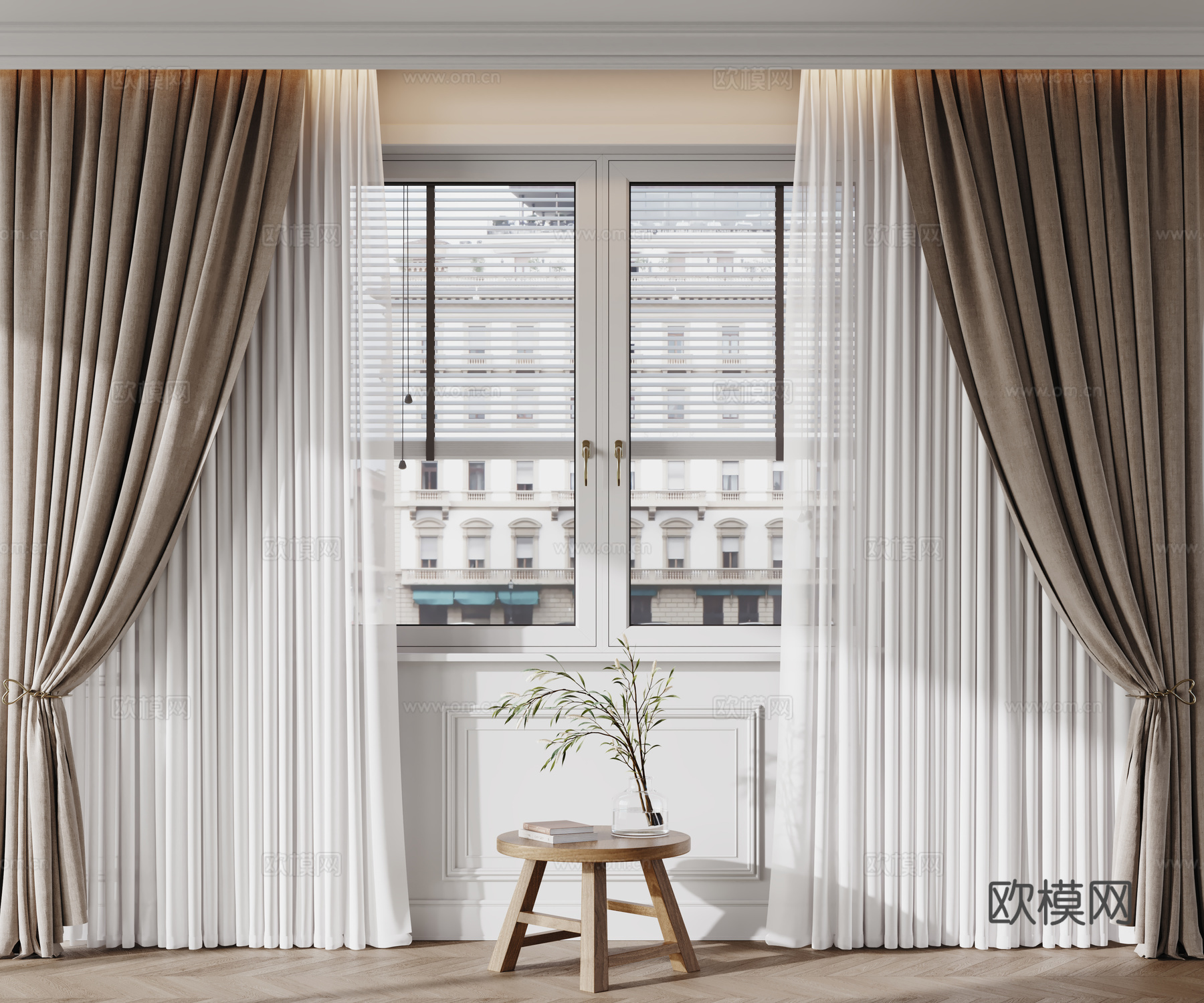 现代窗帘 纱帘 布艺窗帘su模型