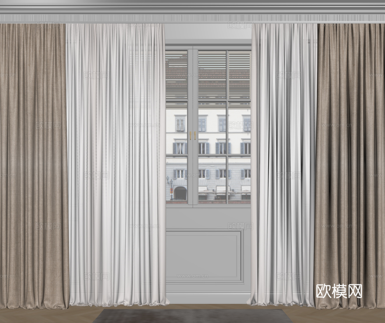 现代窗帘 纱帘 布艺窗帘su模型