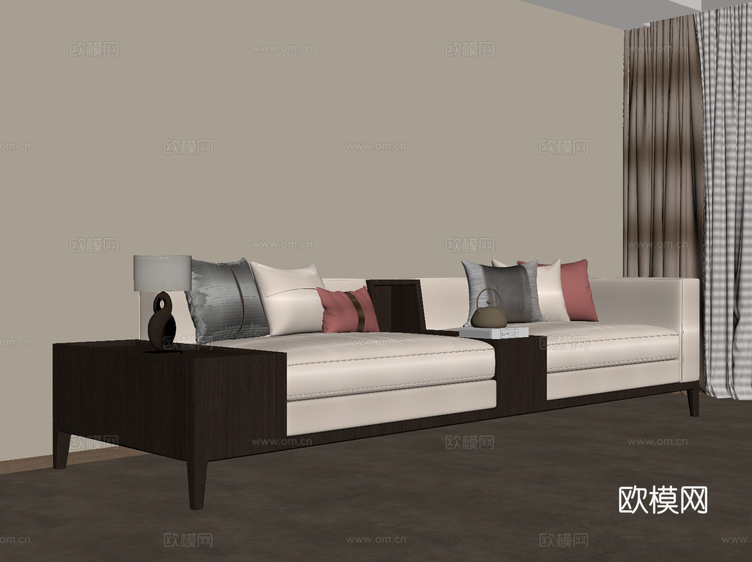 新中式多人沙发 休闲沙发su模型