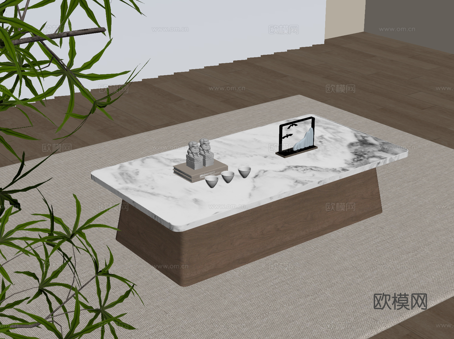 新中式茶几su模型