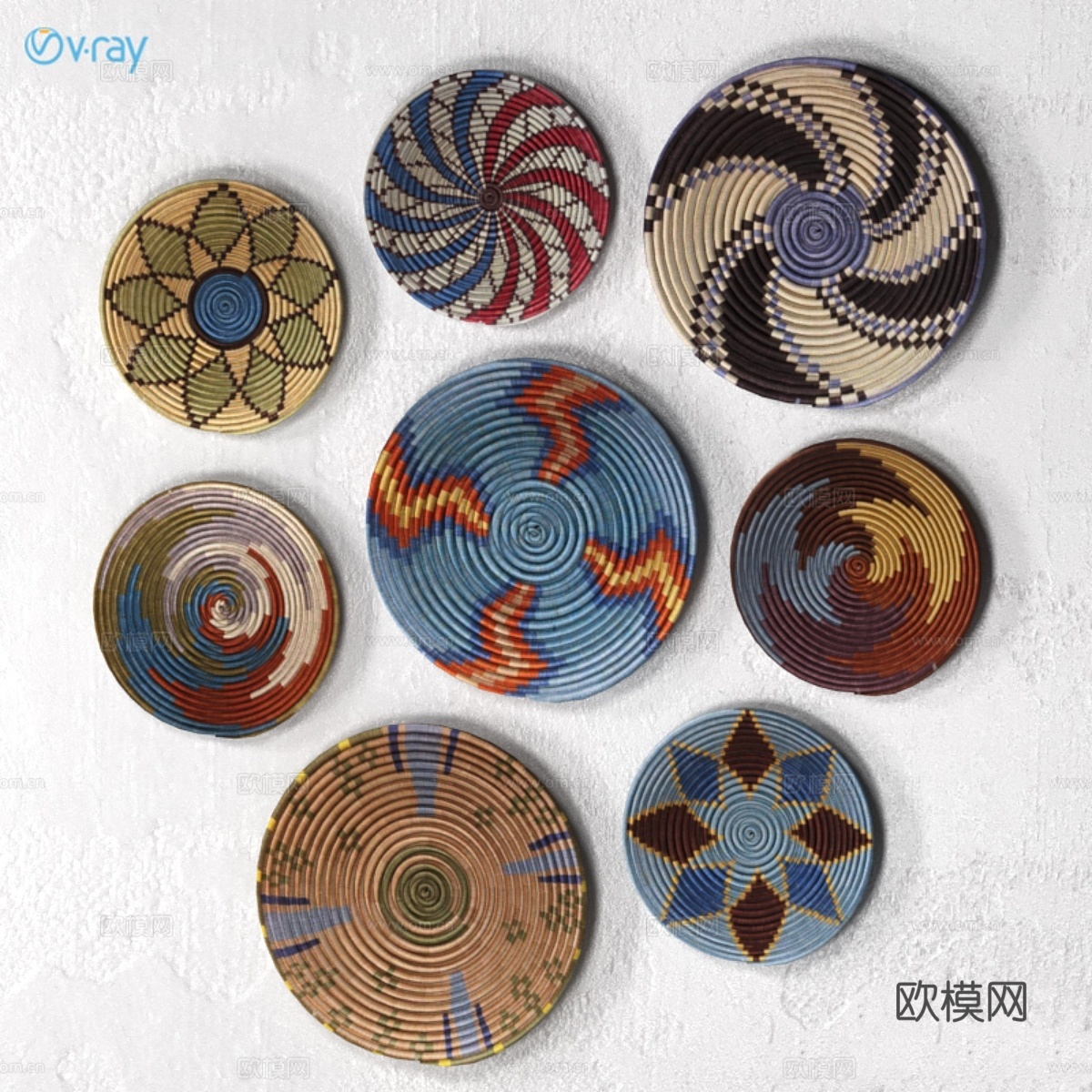 卢旺达产非洲藤编壁挂篮3d模型下载