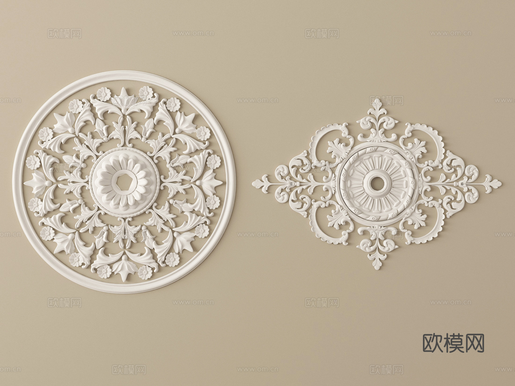 欧式雕花灯盘 灯盘底座 石膏构件su模型