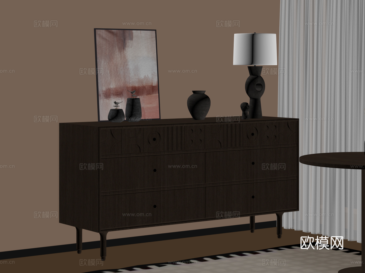 中古风玄关柜 边柜su模型