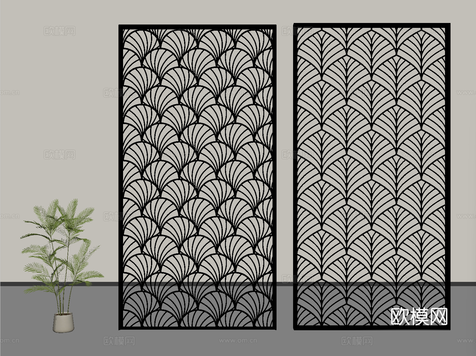现代轻奢屏风隔断 花格屏风 隔断金属su模型