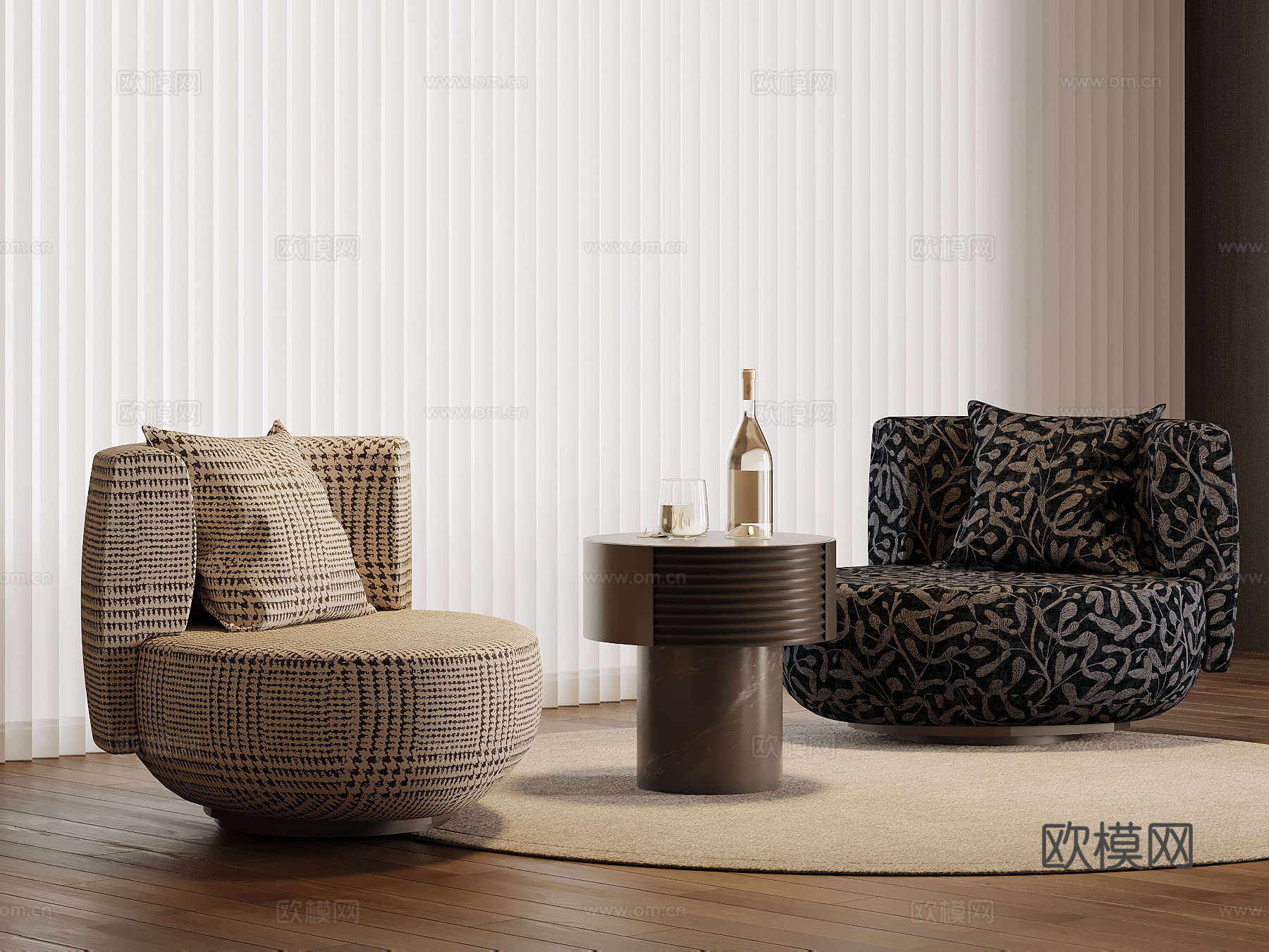 现代单人沙发 布艺休闲沙发su模型