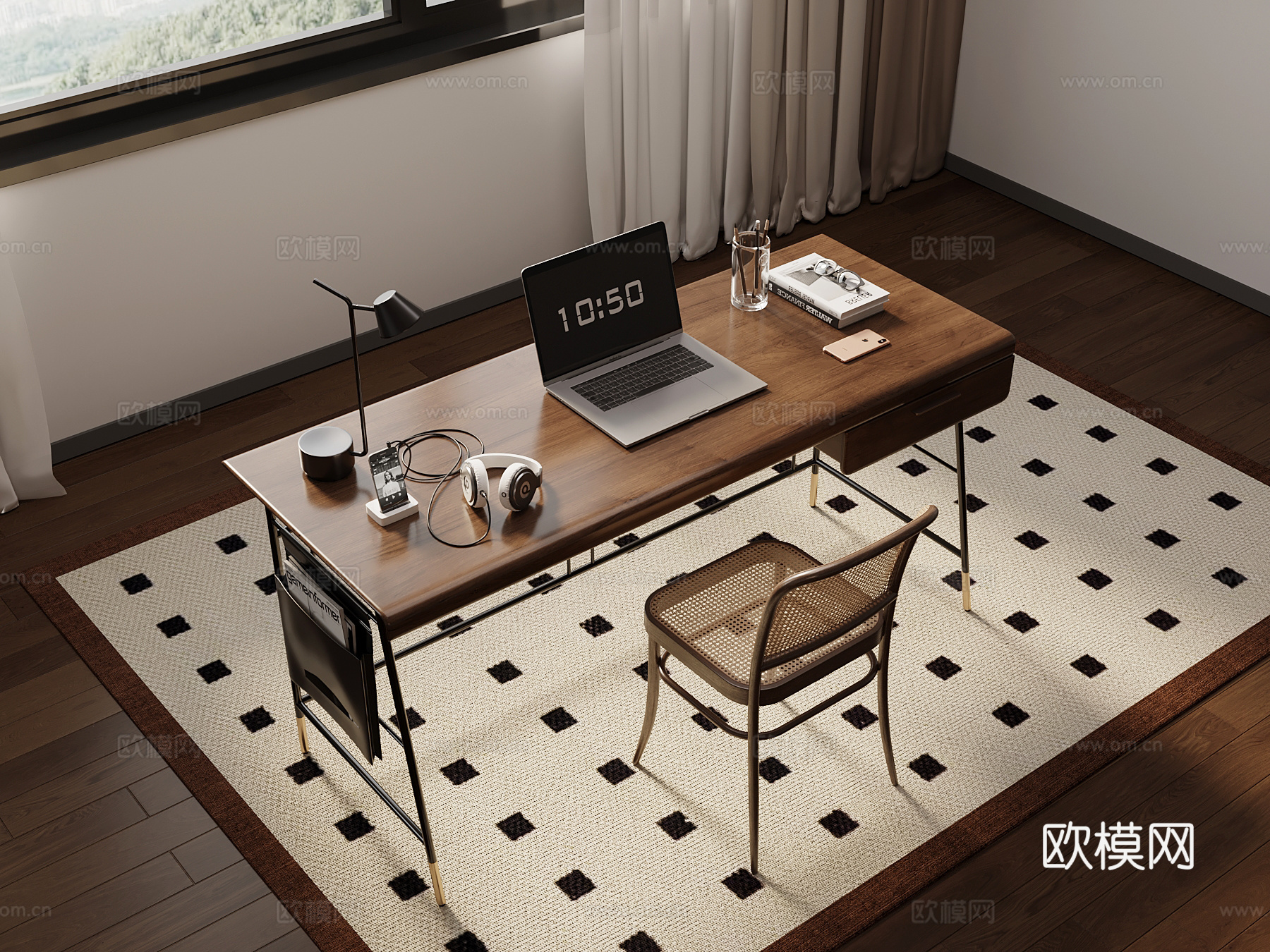 中古风书桌椅su模型