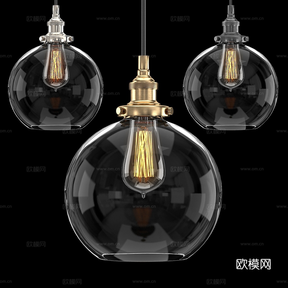 20世纪工厂灯丝透明玻璃咖啡厅吊灯3d模型下载