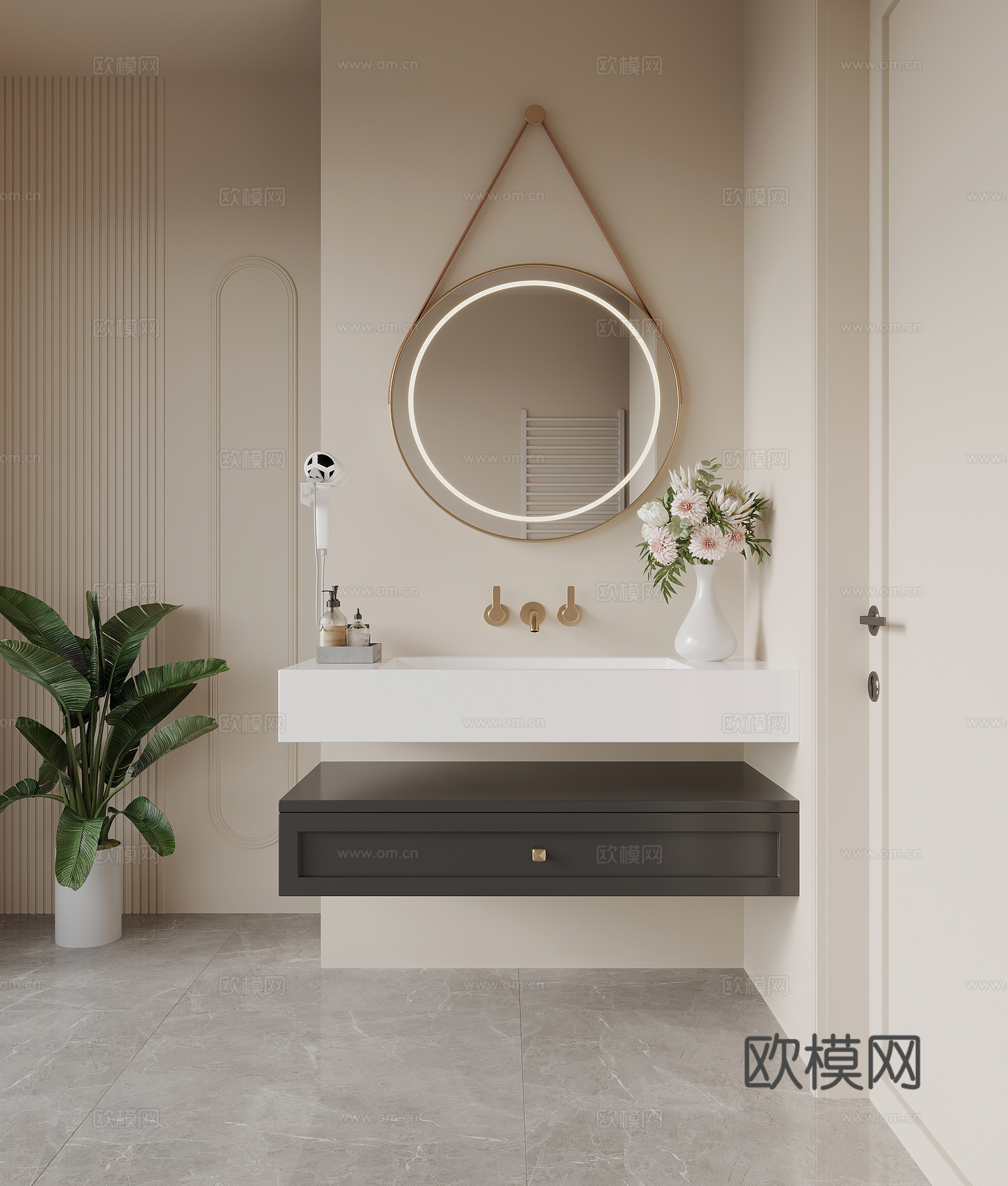 法式复古风浴室柜 洗手台su模型