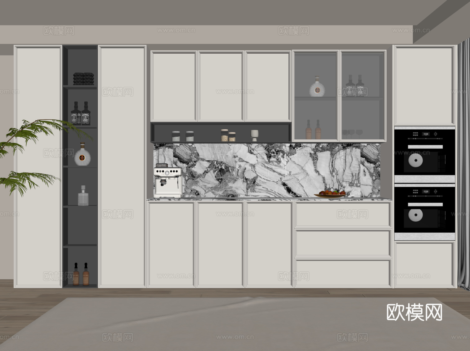 法式复古风酒柜 餐边柜su模型