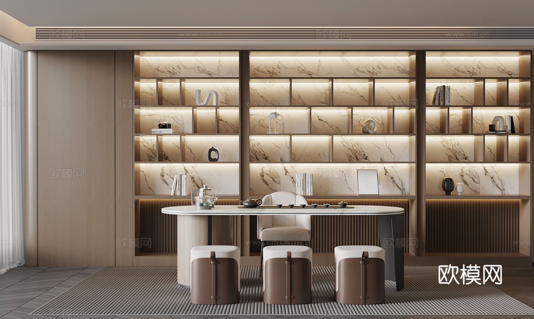 现代意式书房3d模型下载