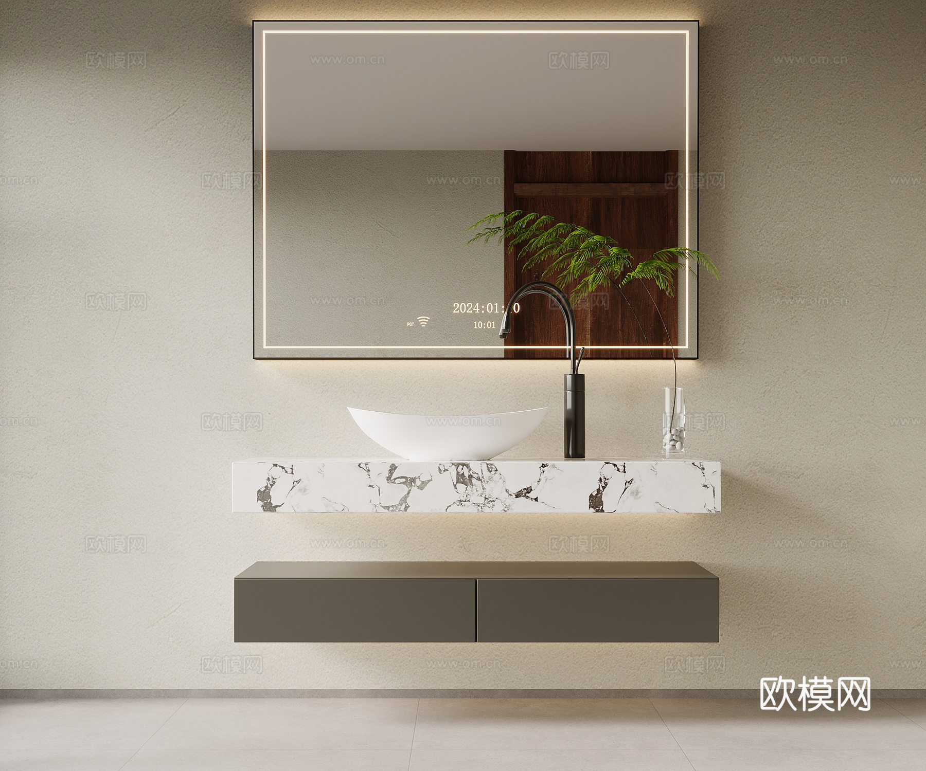 现代简约浴室柜 洗手台su模型