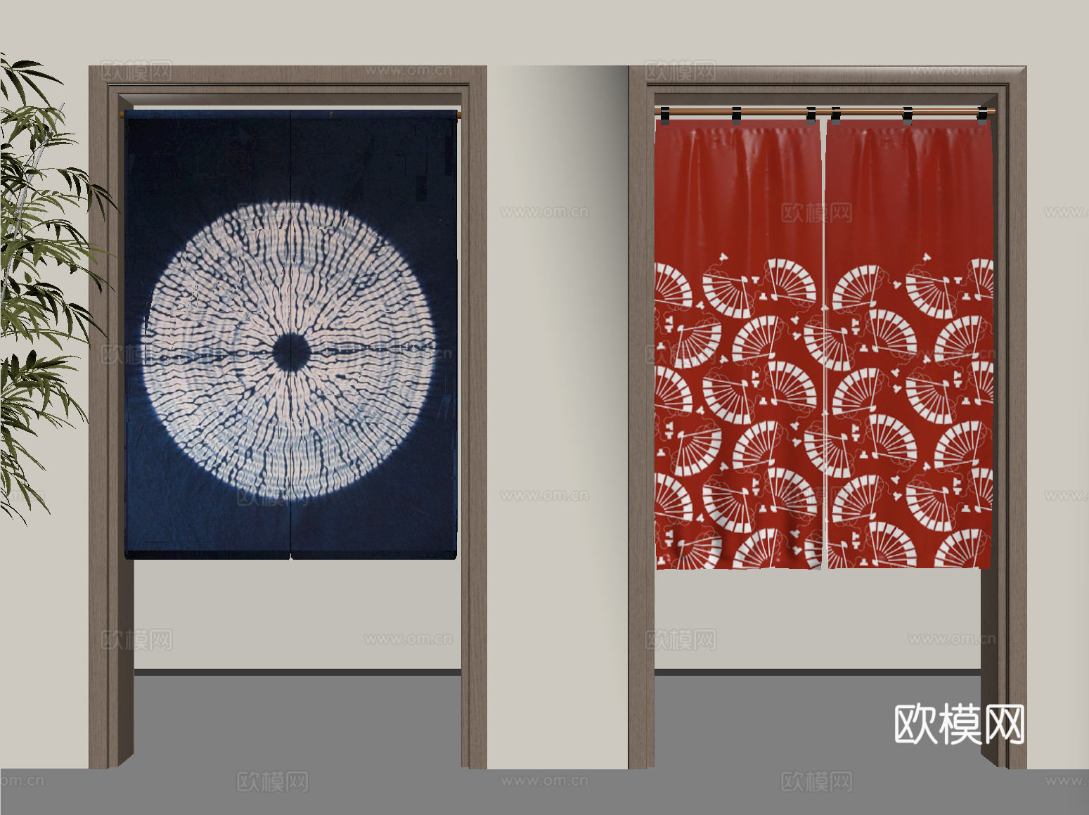 新中式窗帘 门帘 布帘su模型