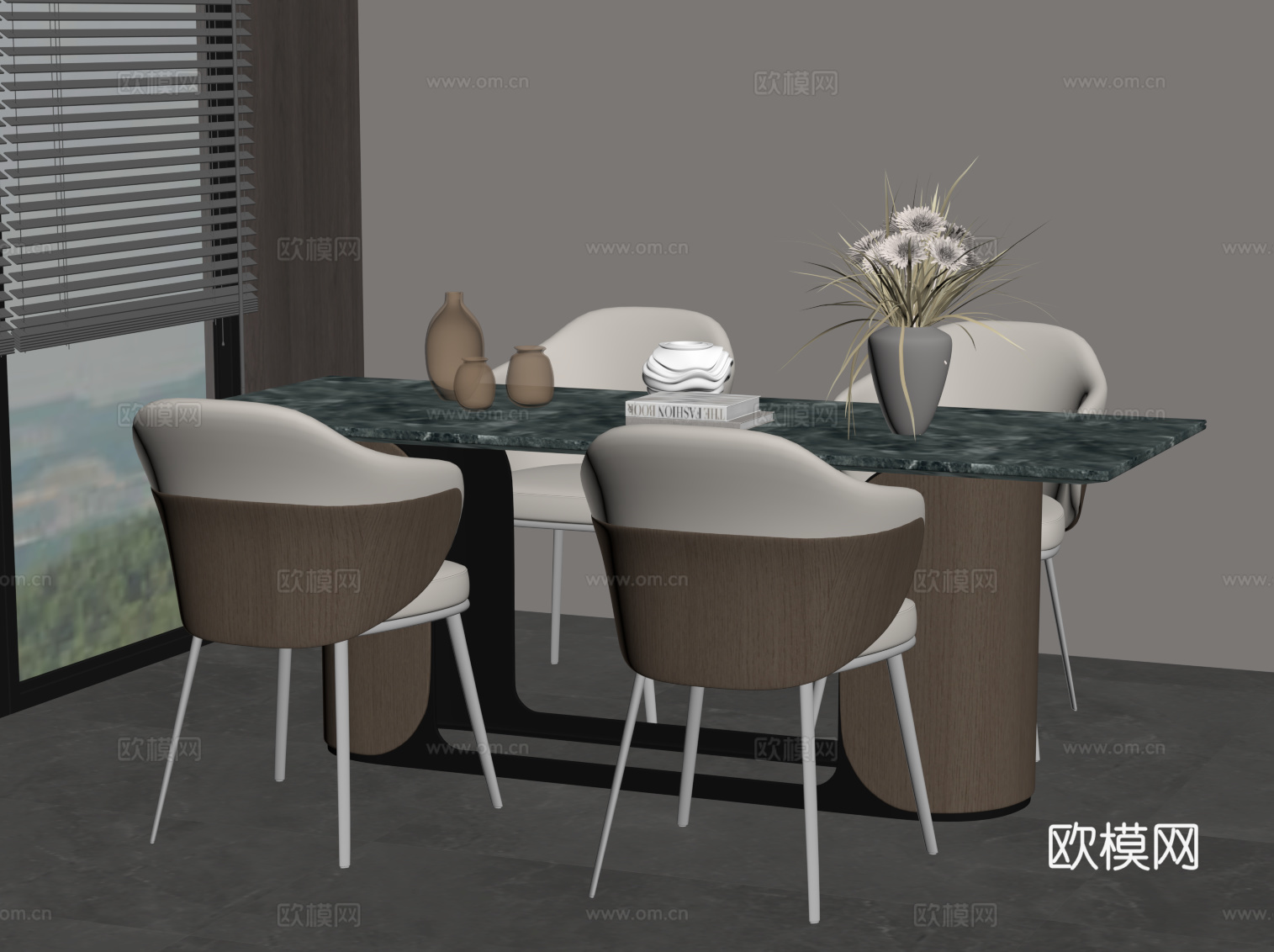 现代意式餐桌椅su模型