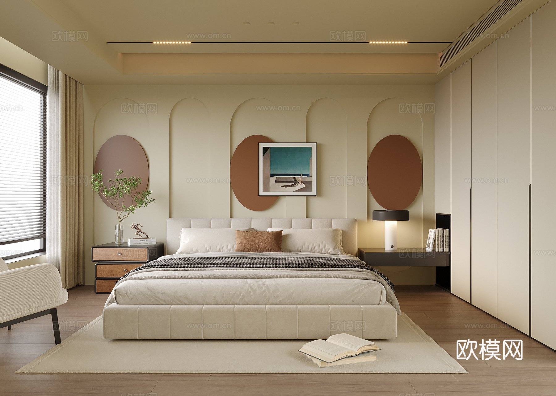 现代卧室 双人床su模型