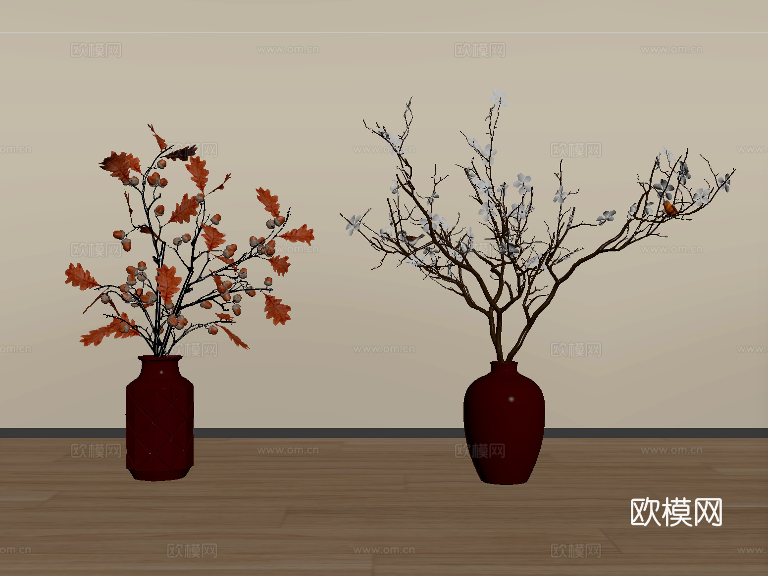 侘寂花瓶花艺 陶罐摆件su模型