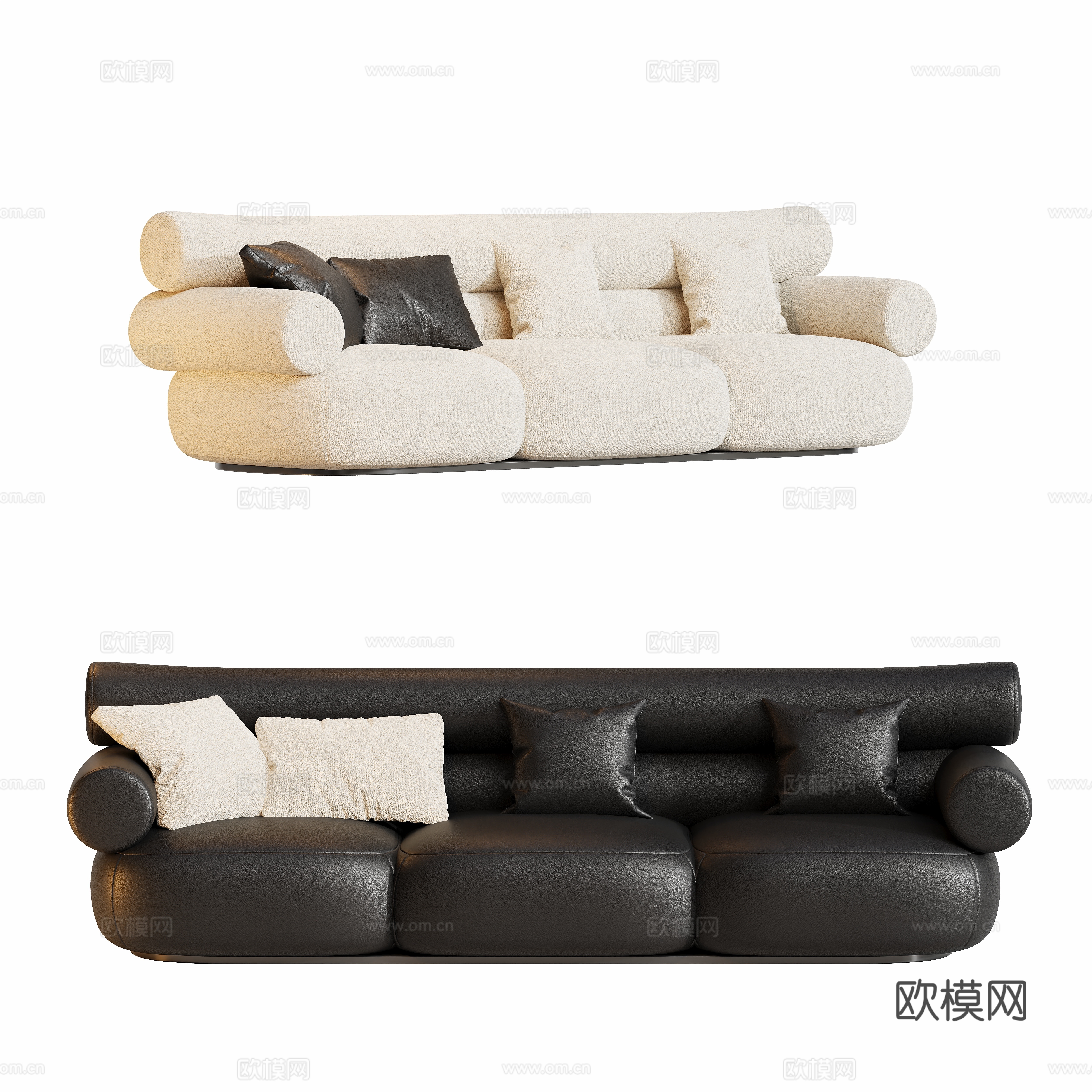 现代奶油多人沙发su模型