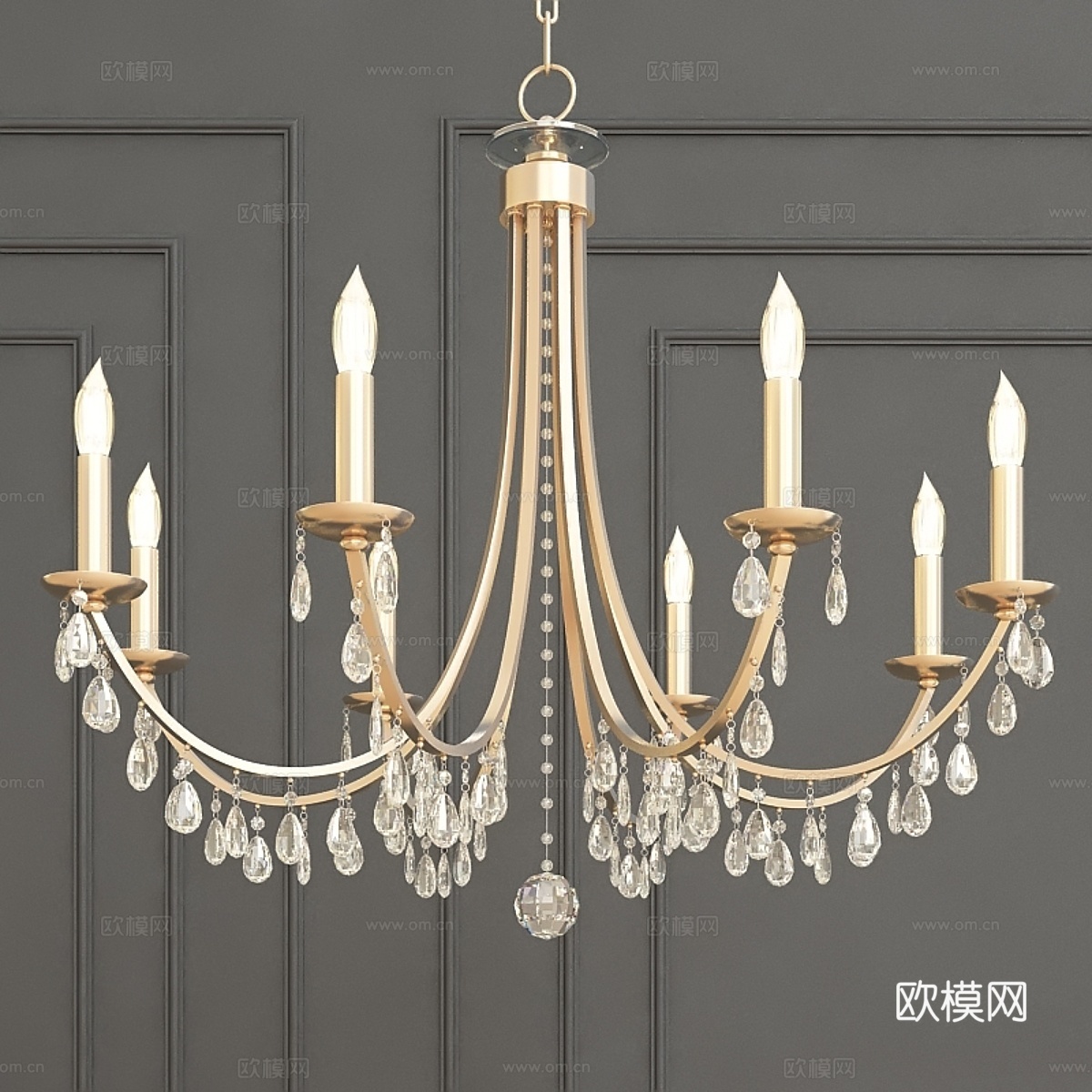 汉普顿8灯鼓形灯罩铬合金吊灯3d模型下载