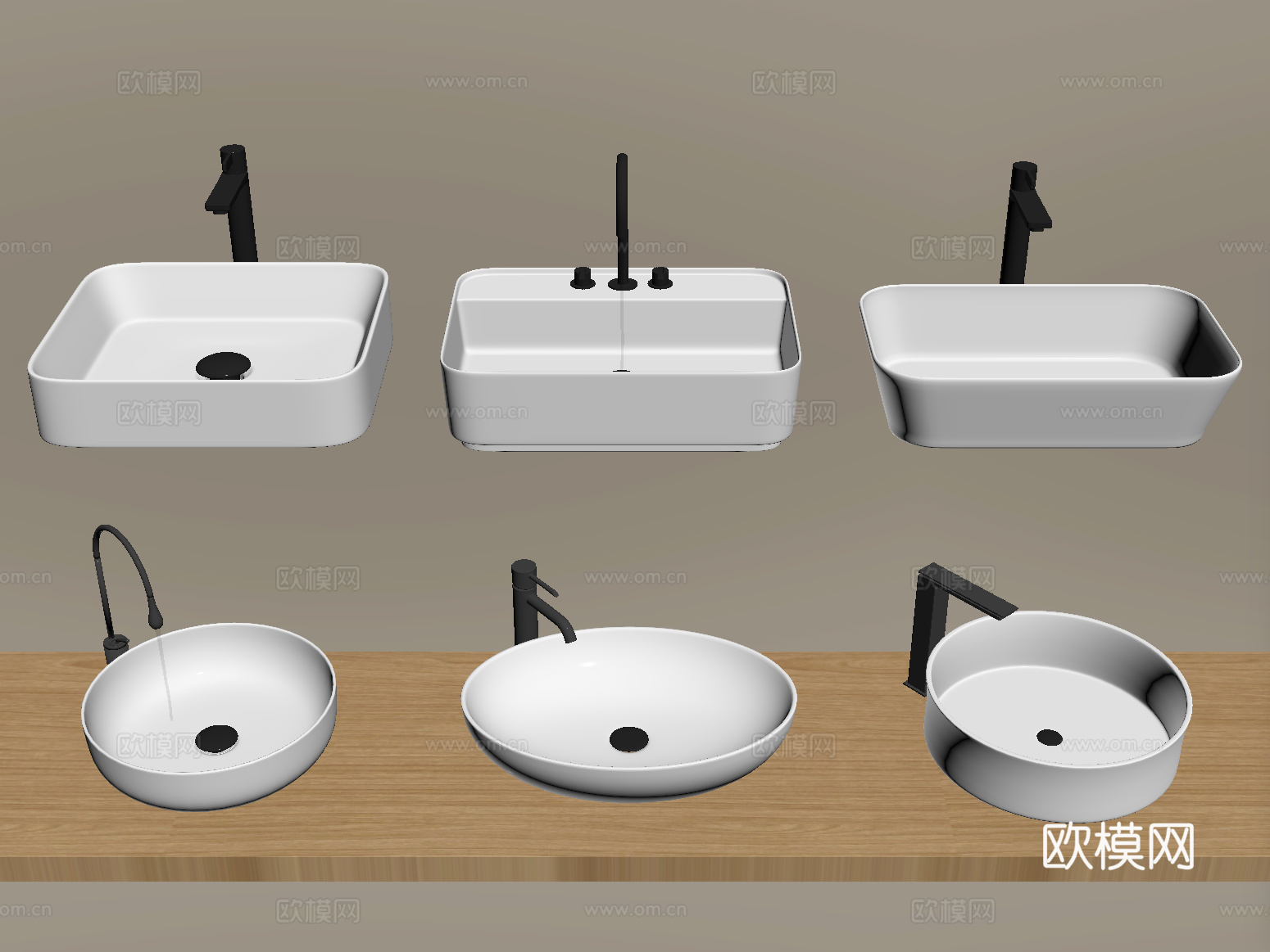 现代洗手台组合 台上盆 台盆 水龙头su模型