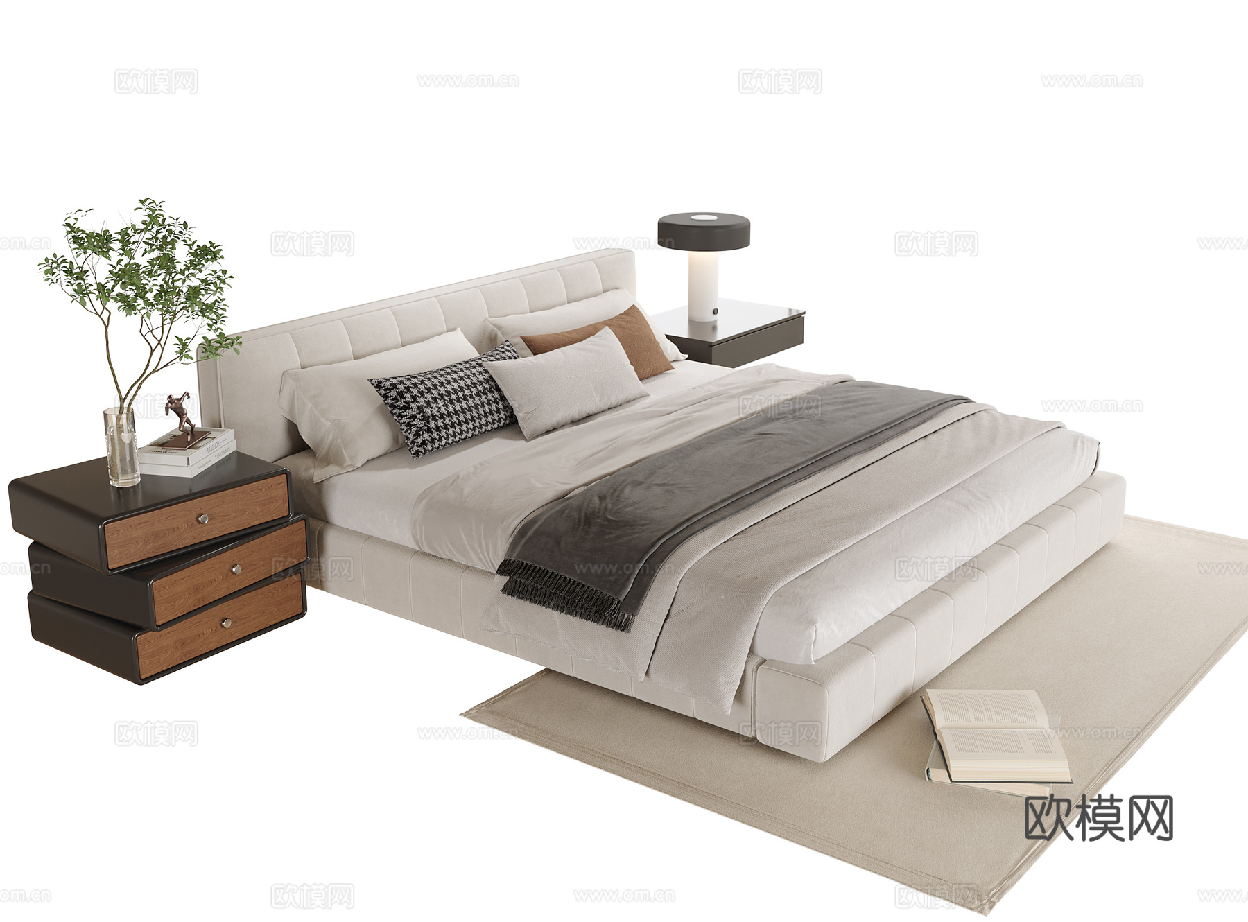 现代双人床 床头柜su模型