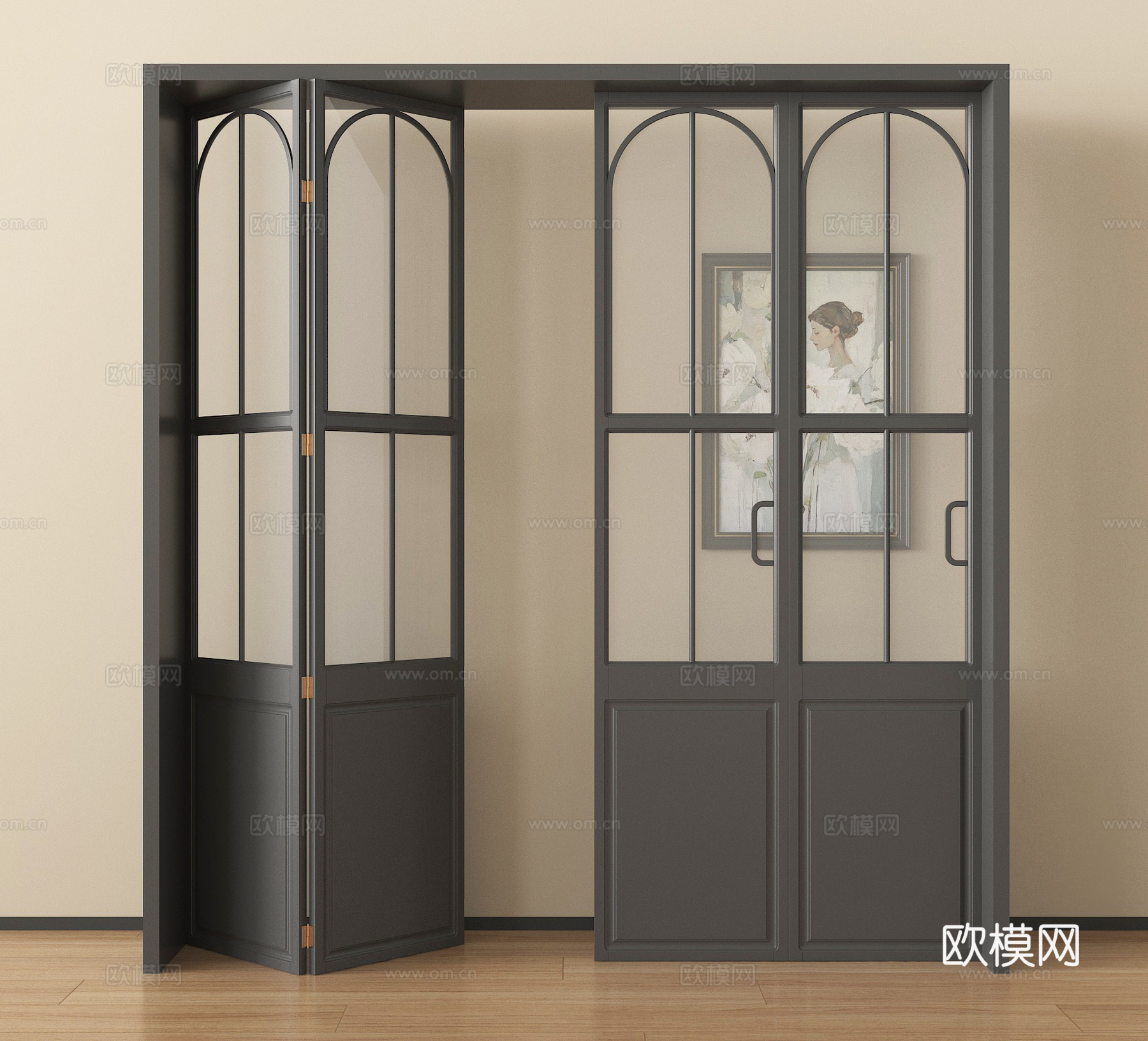 法式折叠推拉门 玻璃折叠门su模型